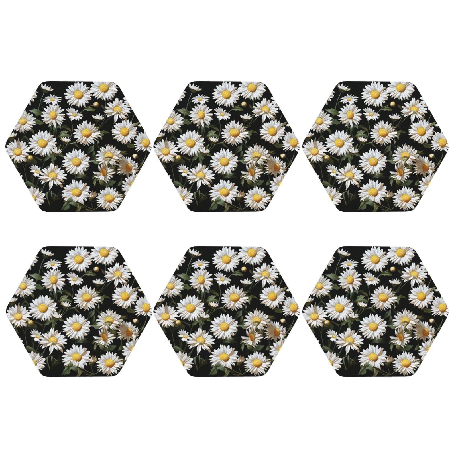 6pcs Leather Coasters for Drinks, Daisy Drink Coasters for Tabletop Protection, 4" Cup Coasters for Coffee Table Decor, Non-Slip Drinking Cup Mat for Hot Or Cold Drink