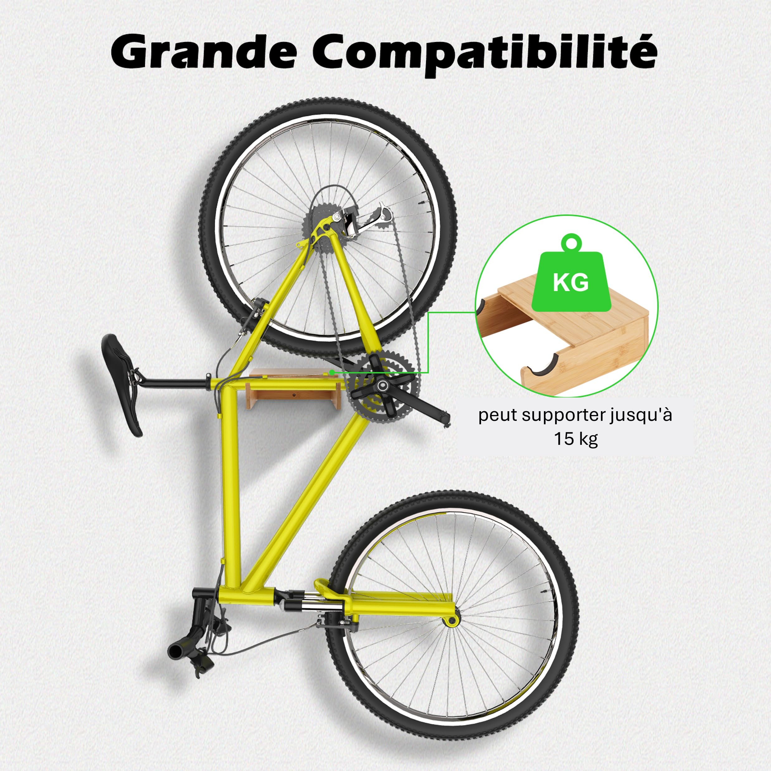 Support Velo Mural en Bambou - Porte Velo Mural - Accroche Velo Mural | BAM BOO BOX Support Mural Velo - Accroche Velo Mural pour Garage, en Bambou Robuste avec Rangement pour Casque