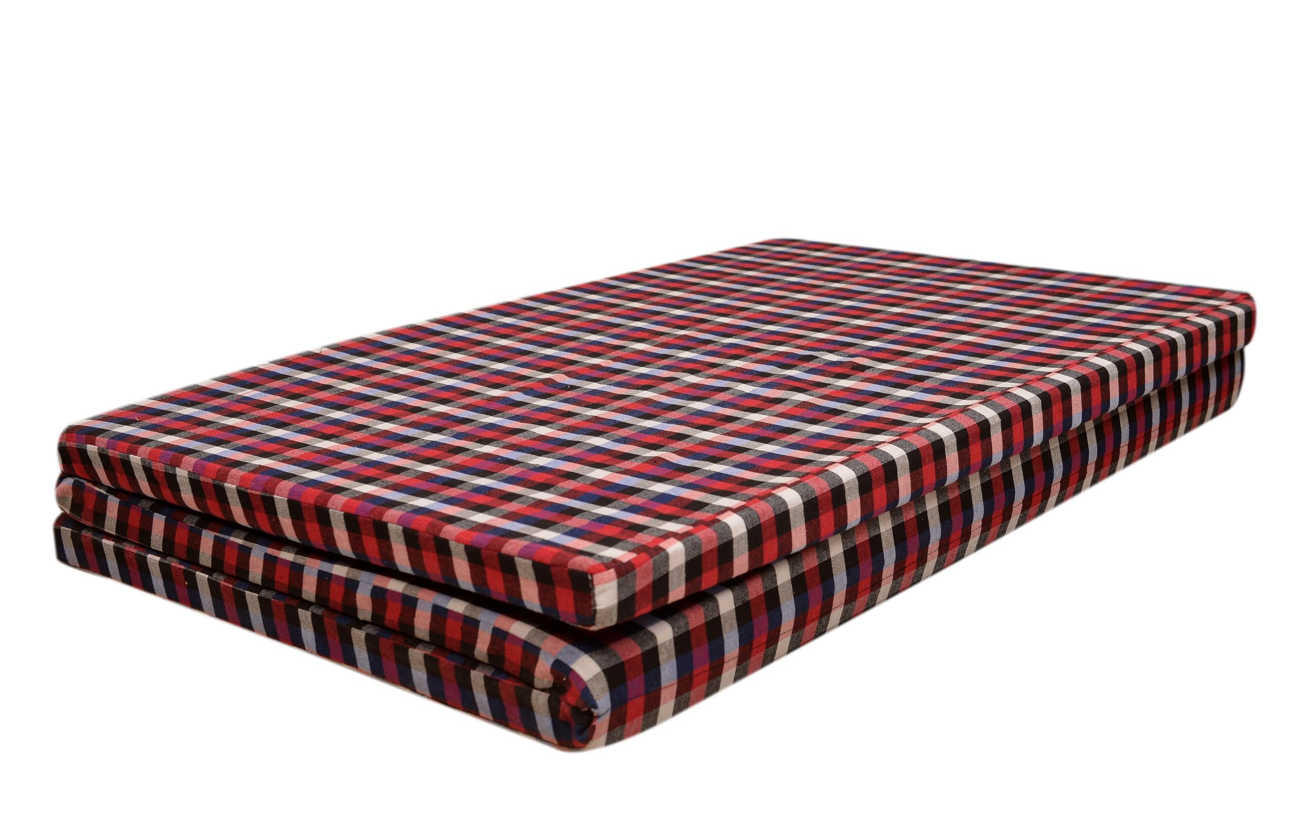 Ruttba Foldable Mattress, Black and Pink Checkered Pattern, Tri-fold Design, 180 x 75 x 8 cm-image-6