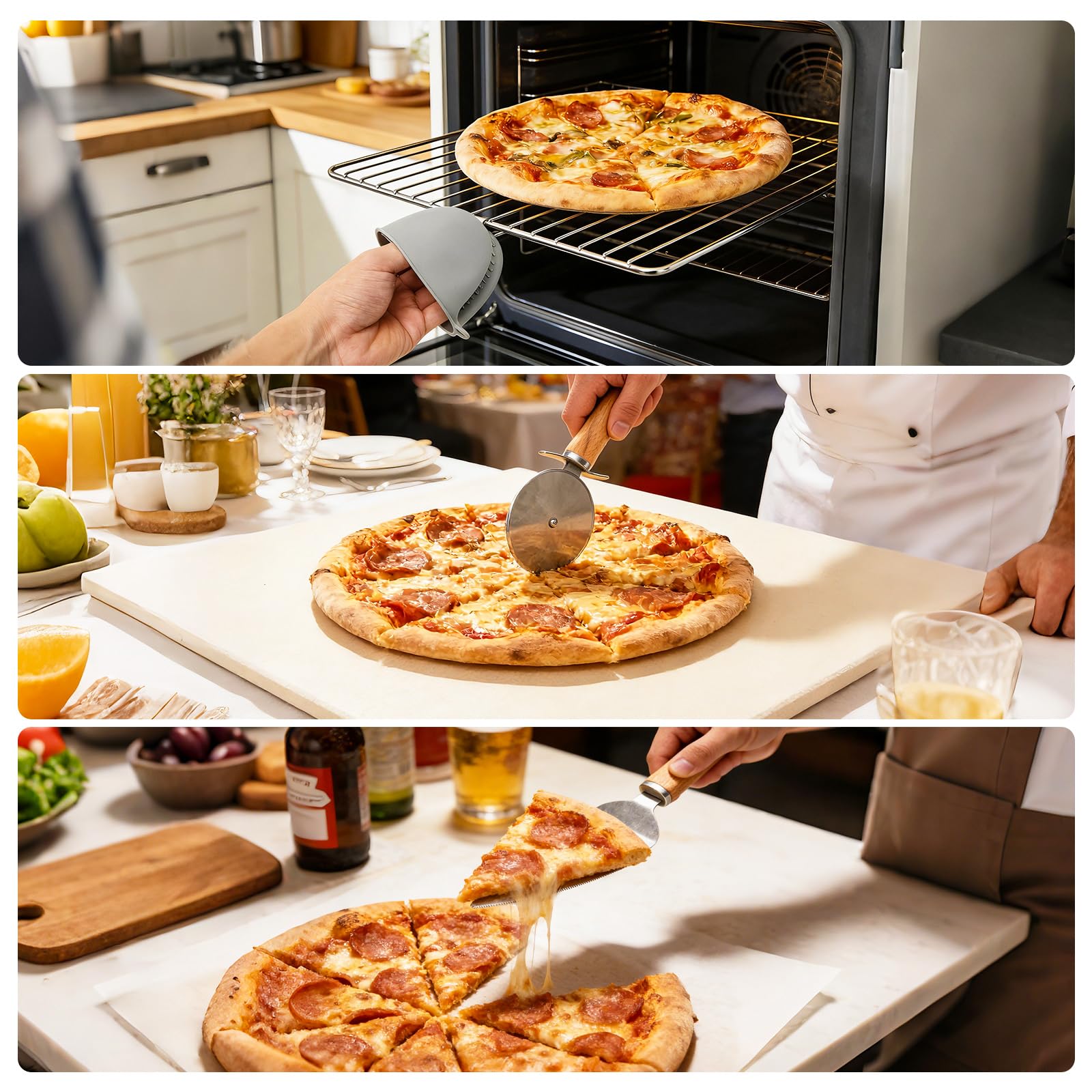 Kit di accessori per forno per pizza, versatile kit di 7 strumenti per la preparazione della pizza, per forni domestici ed esterni, include pala per pizza, spazzola da forno, paletta per bolle