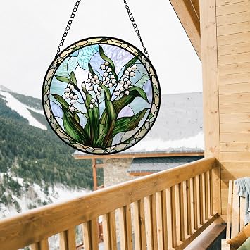 Stained Glass Window Hanging Lily of The Valley Gift for Women 6.3"