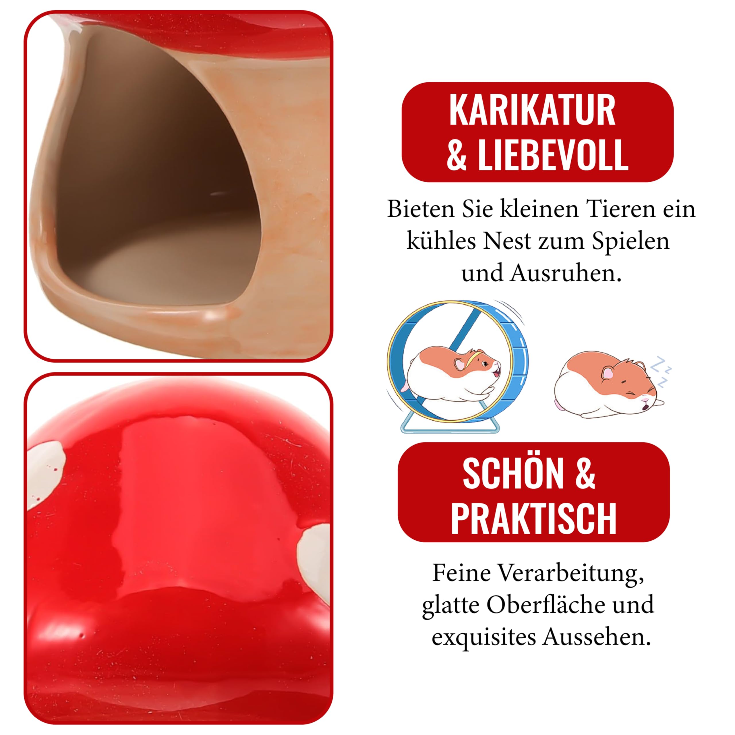 Maison en céramique pour hamster, hamster unique, cachette en céramique, en forme de champignon, pour gerbilles, souris, chinchillas (petite taille)