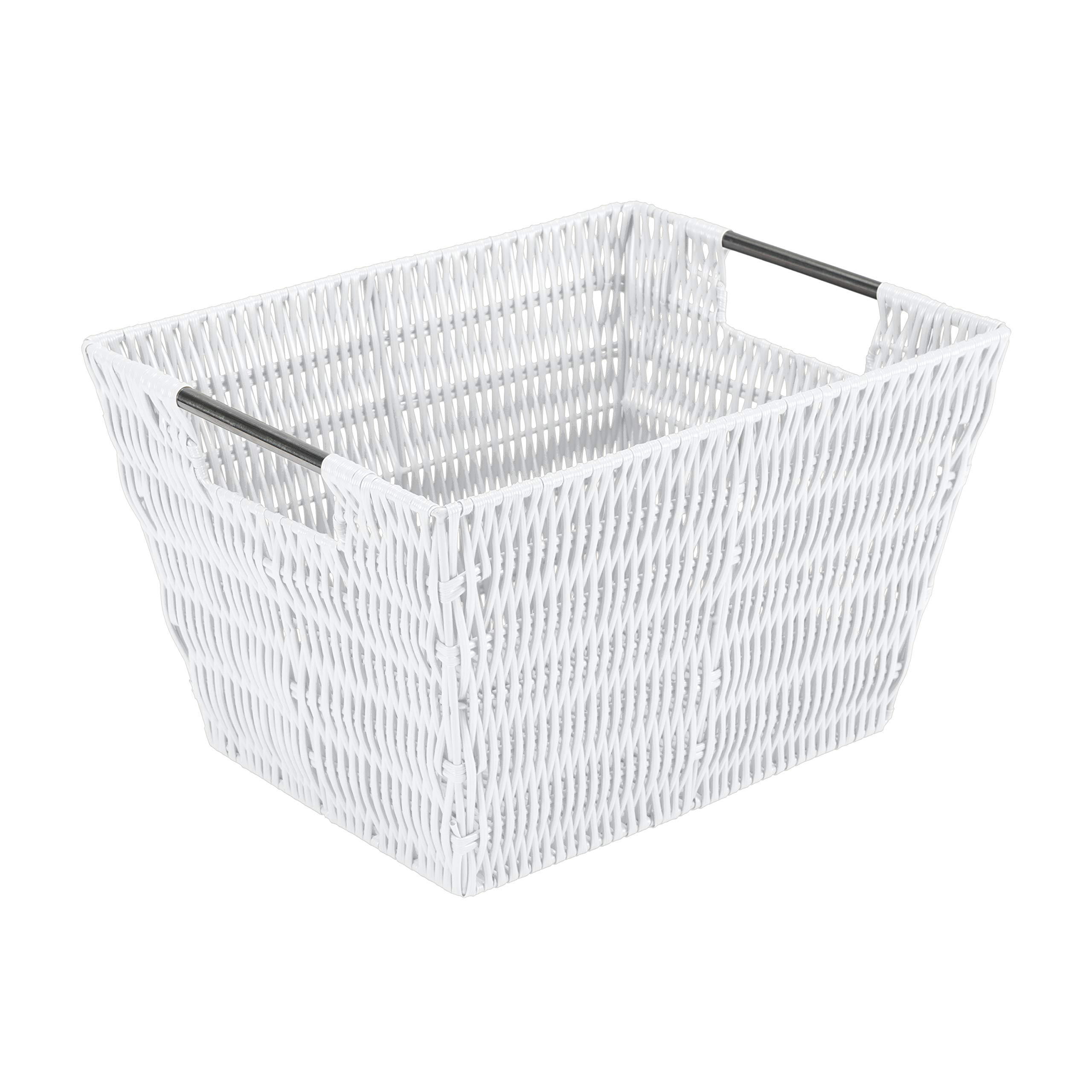 Simplify 12x10"x8" Medium Woven Basket for Storage with Handles, Nursery, Playroom, Toys, Bedroom, Closet, Clothes, Office, Decorative Organizer Rattan Totes, White" (25452-WHITE)