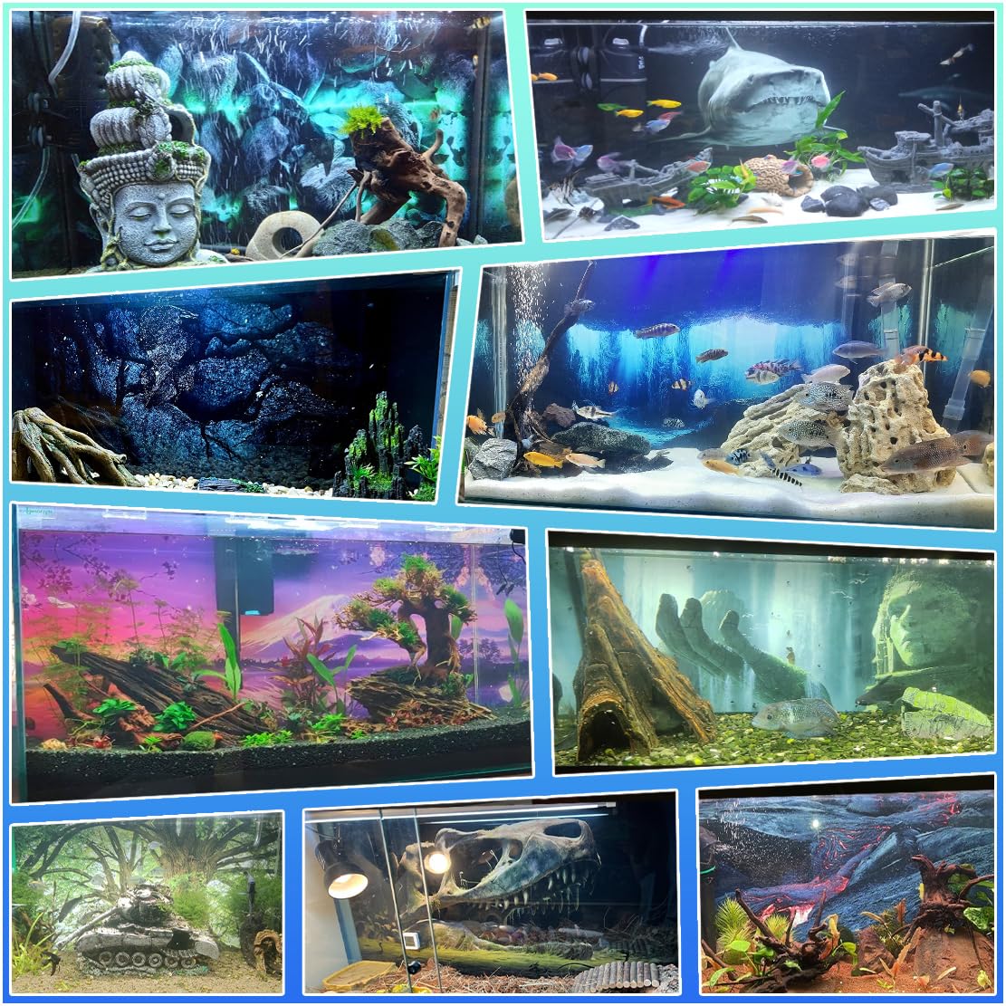 Adesivo per sfondo acquario, isola tropicale, autoadesivo, per terrario e rettili, poster decorativo (80 x 40 cm)