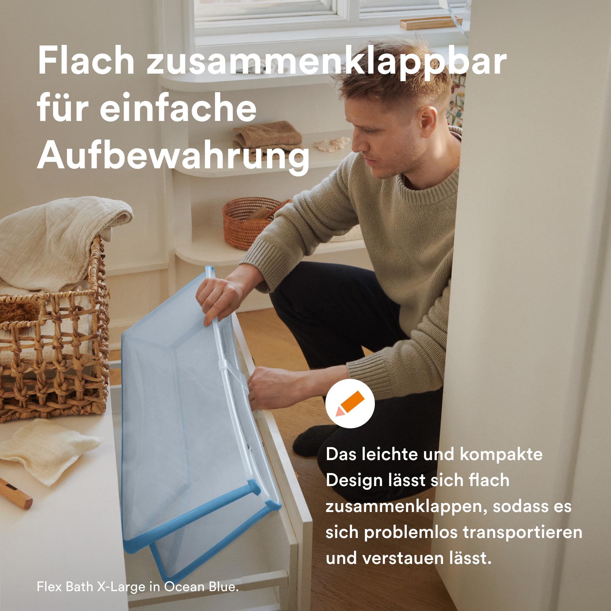 Stokke Flexi Bath X-Large, Sandy Beige faltbare Babybadewanne – leicht, langlebig und einfach zu verstauen – praktisch für zu Hause oder auf Reisen – von 0 bis 6 Jahren