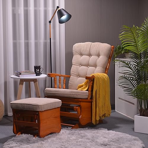 Miniatura 2 de Silla de planeador mecedora estilo retro y rústico con otomana para batido de lactancia, sillón deslizante suave con otomana para guardería, sala de