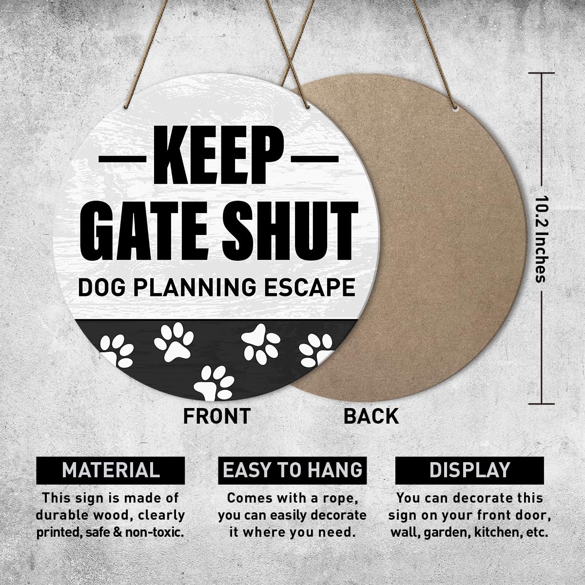 Mimoqk Dog Sign, Wooden Keep Gate Closed Warning, Beware of