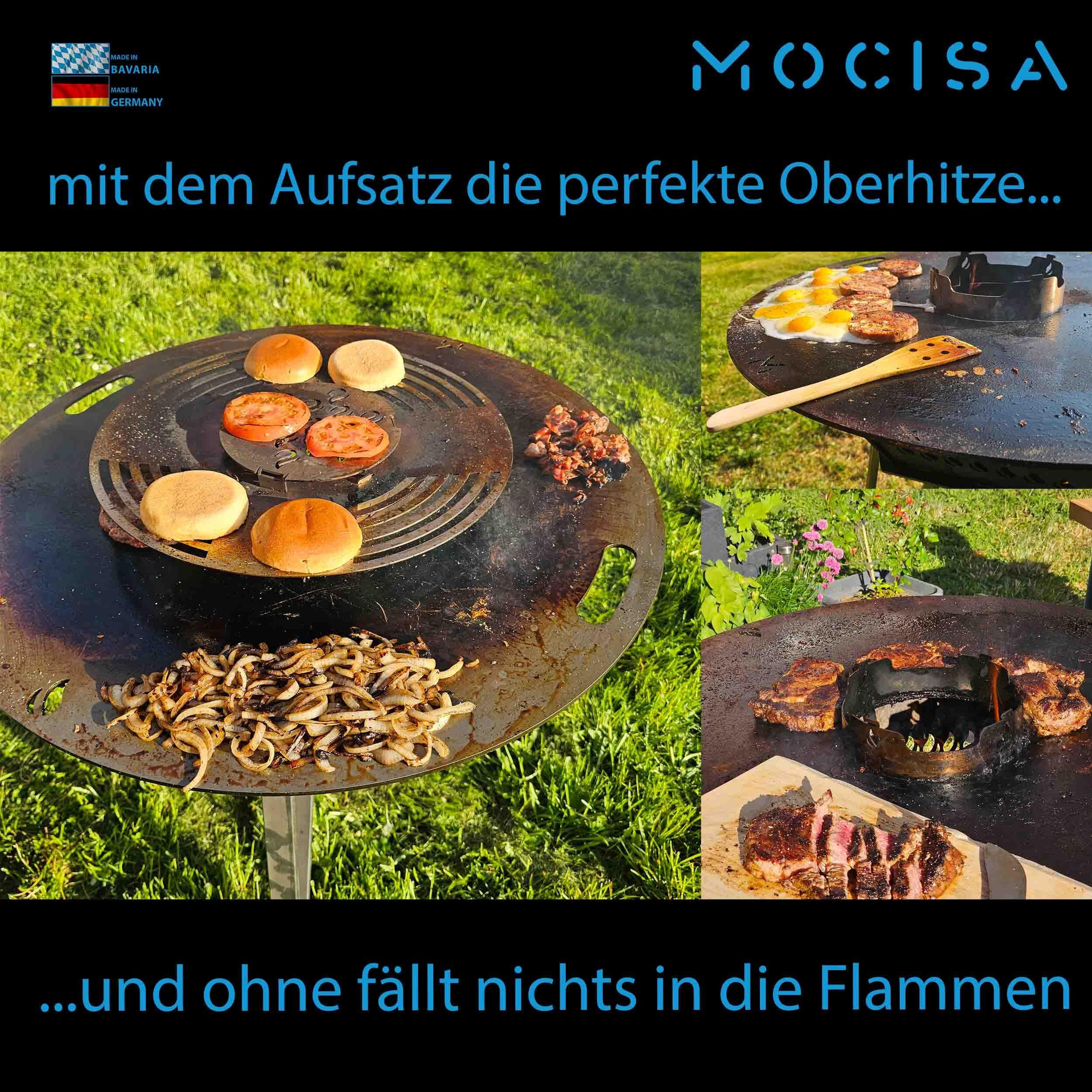 Racletteaufsatz für Feuerplatte mit Loch 20 Edelstahl Set mit 4 Pfännchen