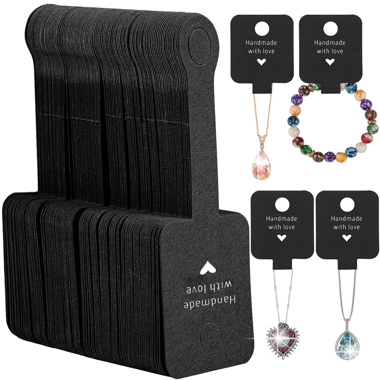 Devenirriche Black 100 Pcs Bracelet Display Cards, Self Adhesive Necklace Display Cards Paper Cards Handmade Jewelry Packaging Cards For Jewellery Necklace Bracelets Earring Display-10 * 4Cm