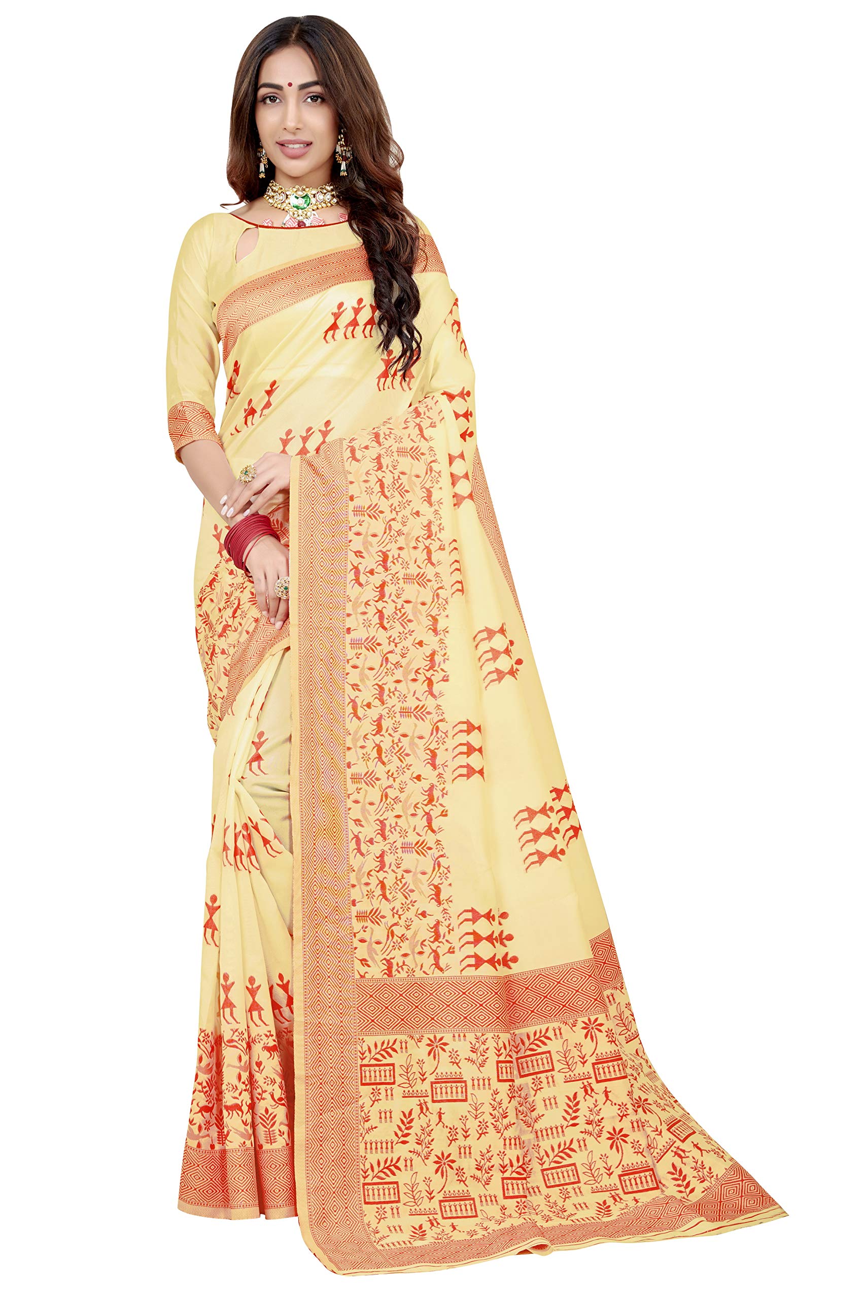 Glory Sarees Womens Banarasi Silk Saree (Gs_Bengali_Silk_102_White)