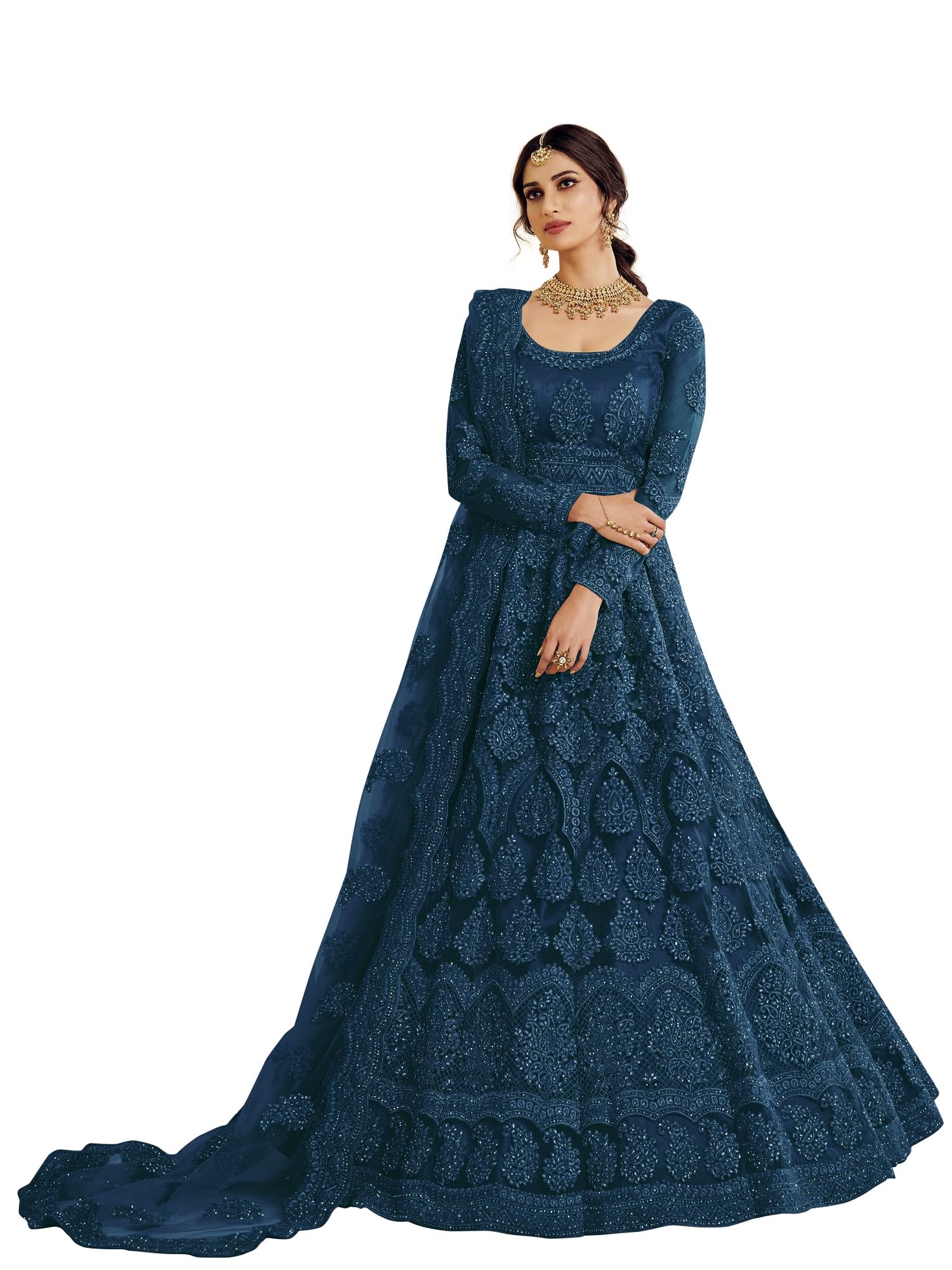 Women's Net Embroidered Semi-Stitched Gown Charvi Gown-New