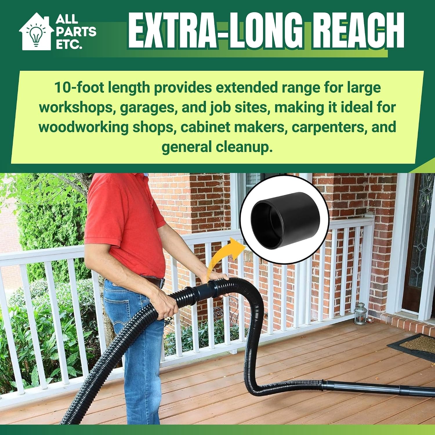 2-1/2" x 10 ft Vacuum Dust Collection Hose – Compatible with Wet/Dry Shop Vacuums, Woodworking Dust Collection, Cabinet Maker & Carpenter Tools – Heavy Duty Hose