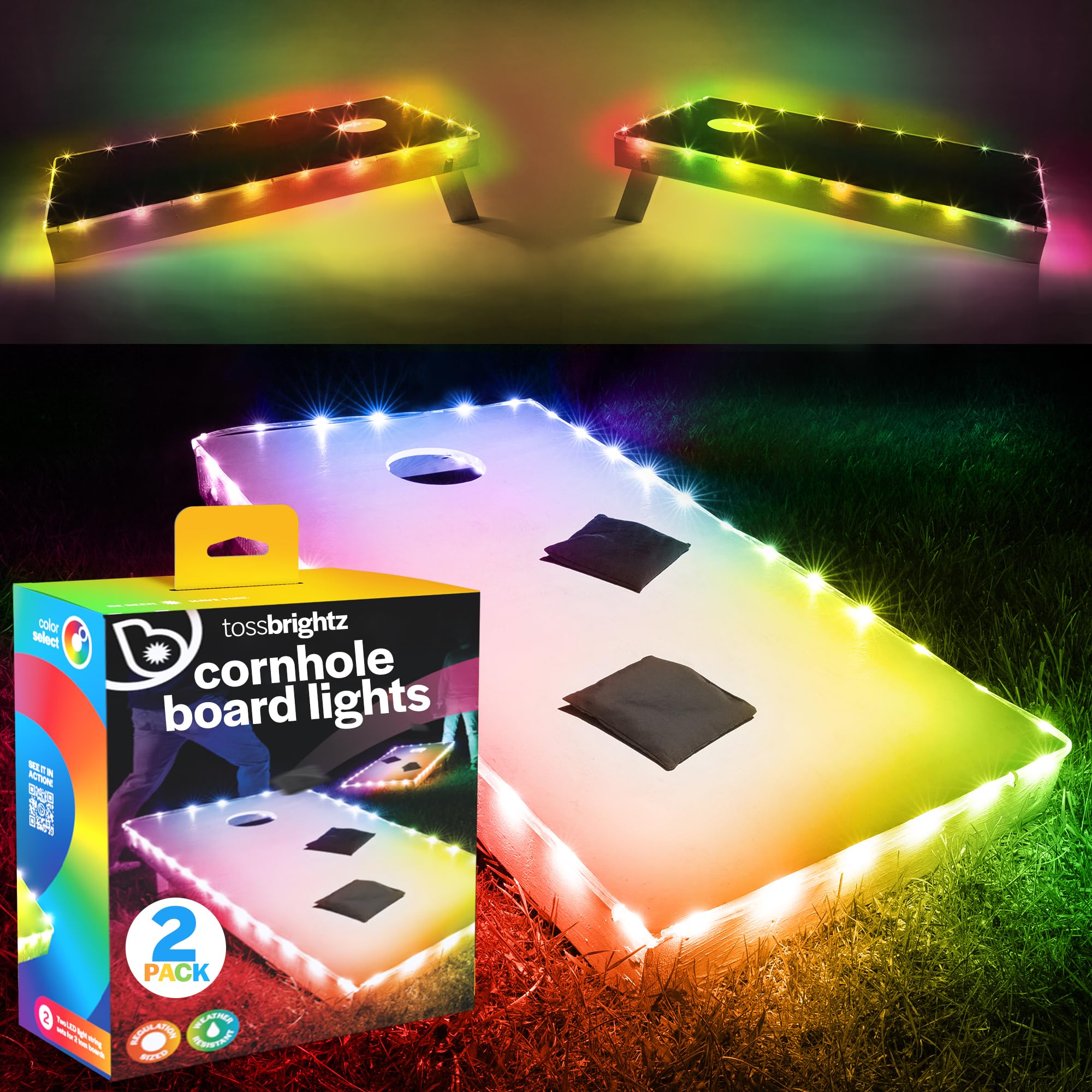 Brightz TossBrightz Led Lights Color Select & Color Changing Modes Led Corn Hole Lights Led Lights for Hole and Board Corn Hole Board Light Kit Light Up Glow in The Dark