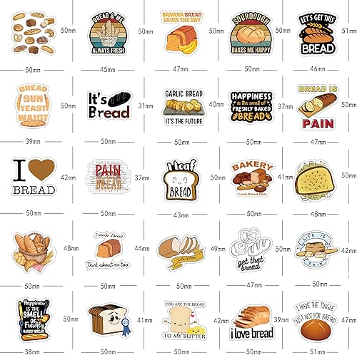 Miniatura 2 de Calcomanías de pan, 61 calcomanías de dibujos animados lindos de comida, calcomanías estéticas impermeables de vinilo para botella de agua, laptop,