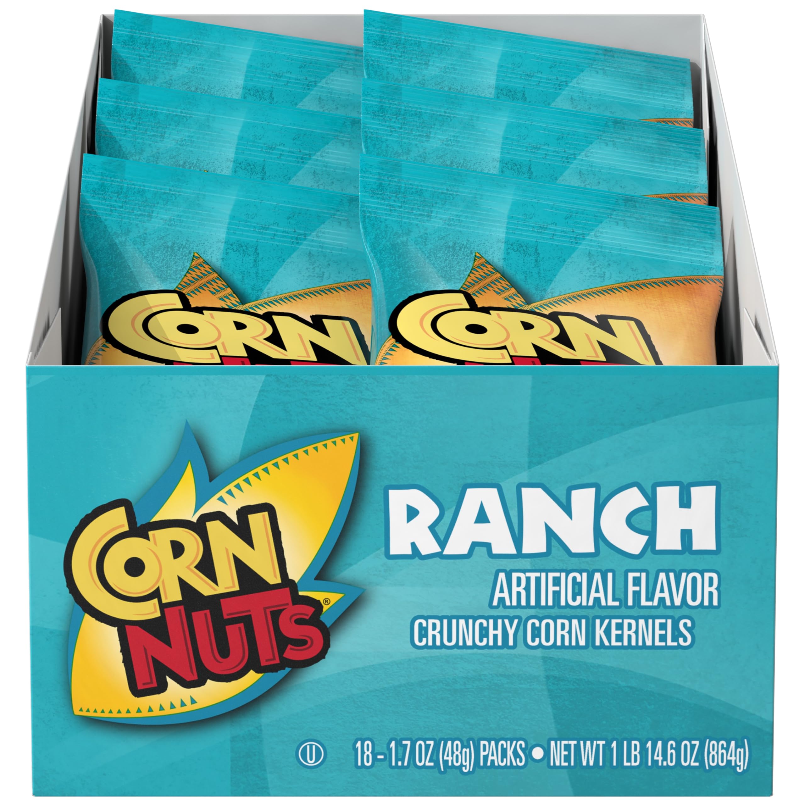 CORN NUTS Ranch Flavored Corn Kernels, Crunchy Corn Snacks, Snack Box, Variety Packs for Adults, 1.7 oz. (Pack of 18)
