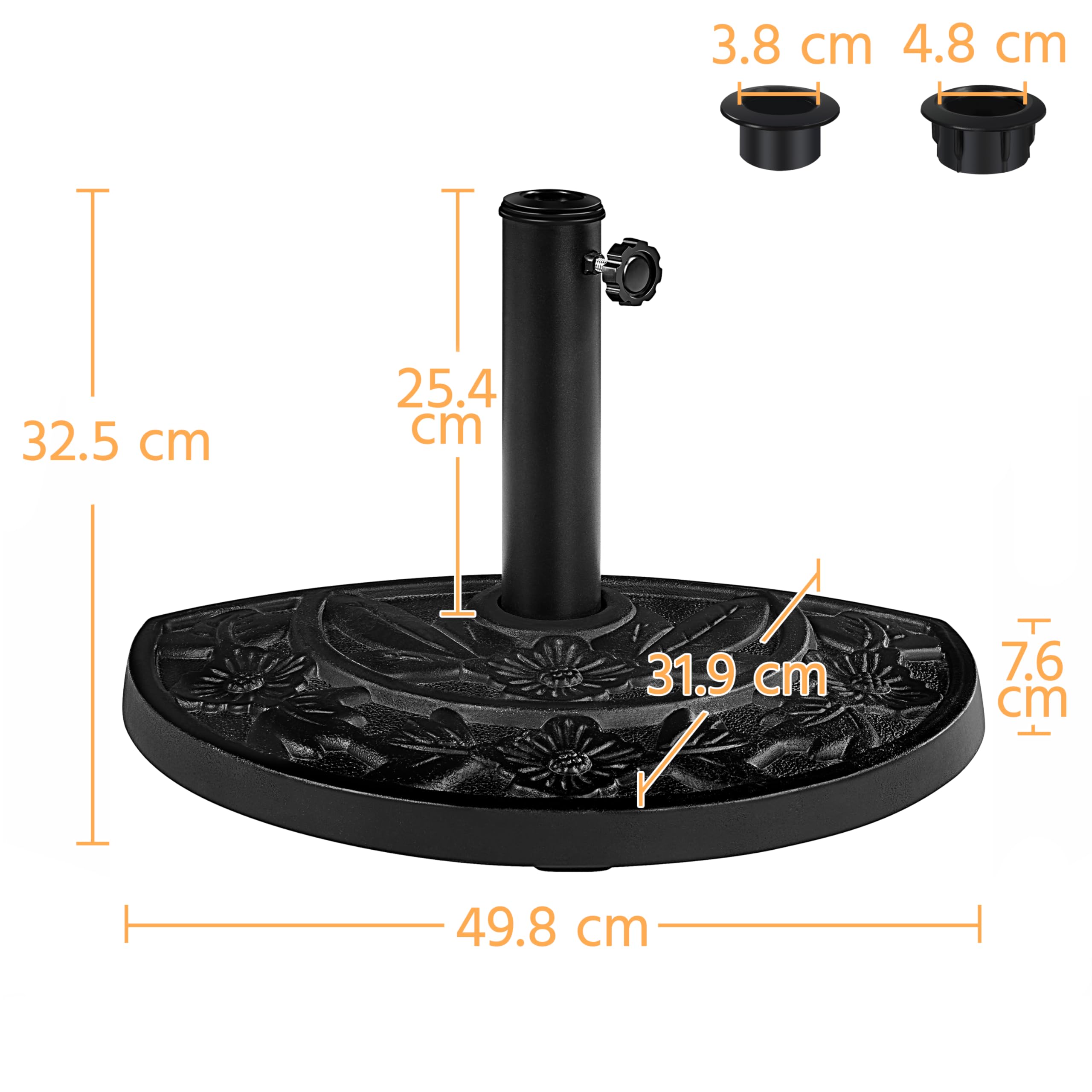 Yaheetech Base per Ombrellone Semicircolare in Resina Supporto 9,6 kg per Ombrellone Pali da Ø38mm o Ø48mm, Design retrò, per Terrazza Balcone Patio Esterno, Nero