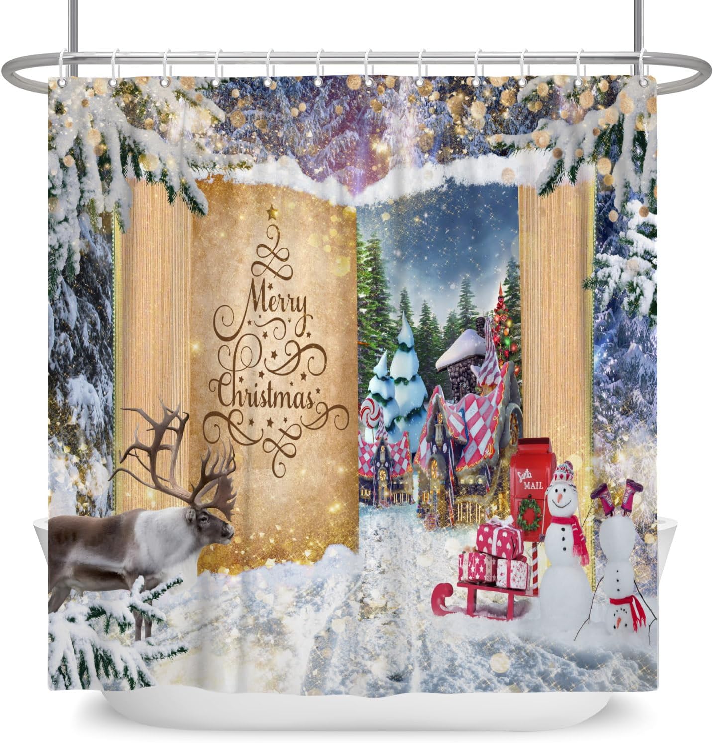 Amazon.com: ZJRBJB Christmas Shower Curtain Winter Wonderland Xmas ...