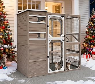 Catio Outdoor Cat Enclosure, Large Cat House Cat Cage Condo Indoor Playpen Kitty Shelter with Multi-Level Platforms, Waterproof Roof, Pull-Out Tray, and 2 Resting Boxes