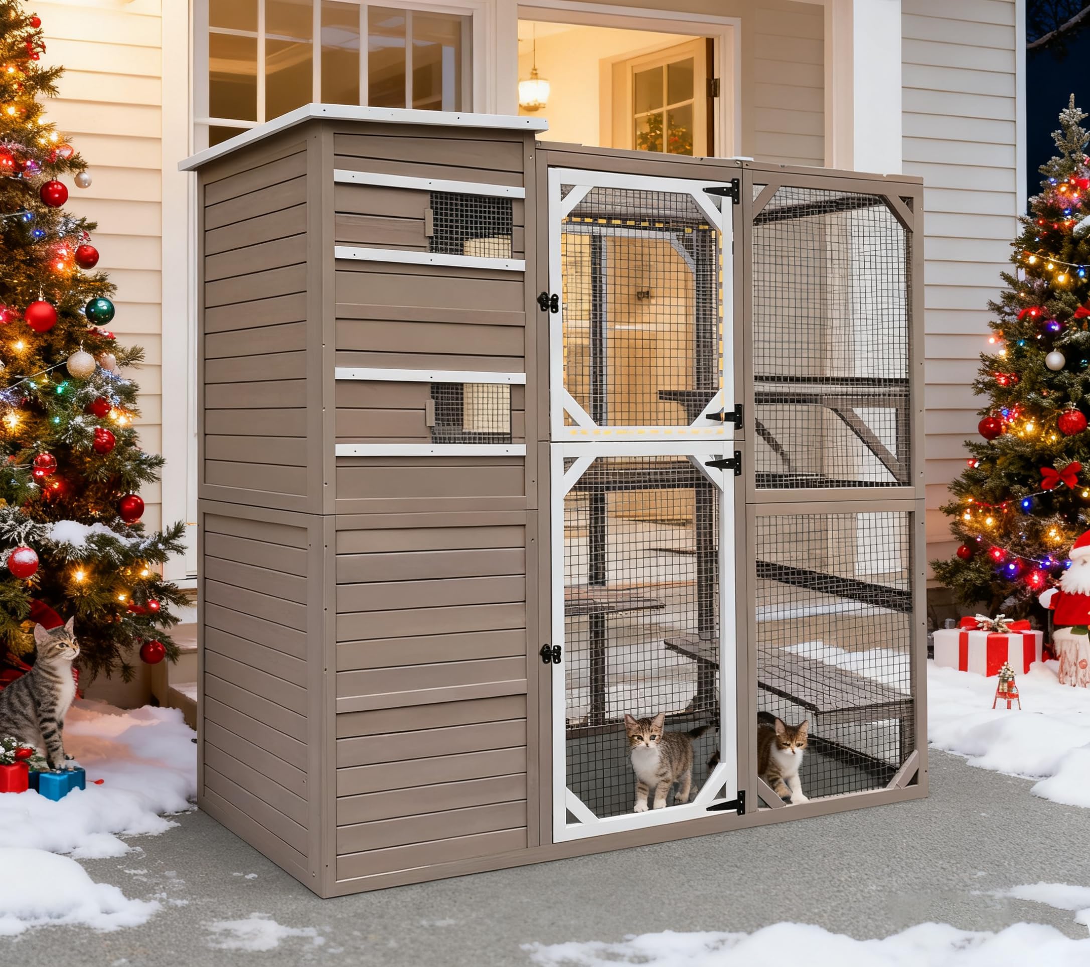 Ketive Catio Outdoor Cat Enclosure, Large Cat House Cat Cage Condo Indoor Playpen Kitty Shelter with Multi-Level Platforms, Waterproof Roof, Pull-Out Tray, and 2 Resting Boxes