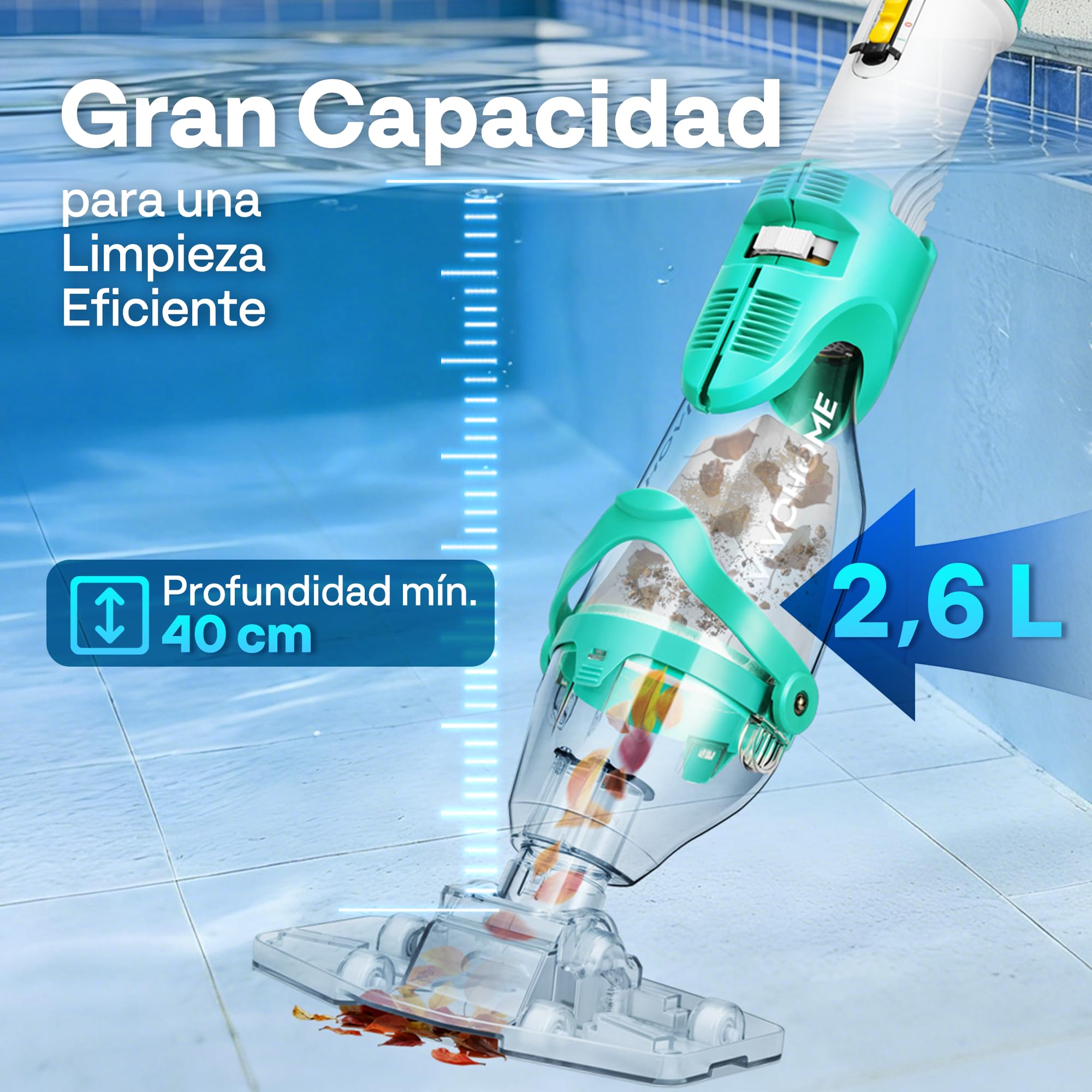 VIVOHOME 250cm Aspirador de Piscina Inalámbrica con Succión Fuerte de 4300LPH, Limpiafondos Piscina Autonomía de 75 Minutos para Piscinas Spas y Jacuzzis