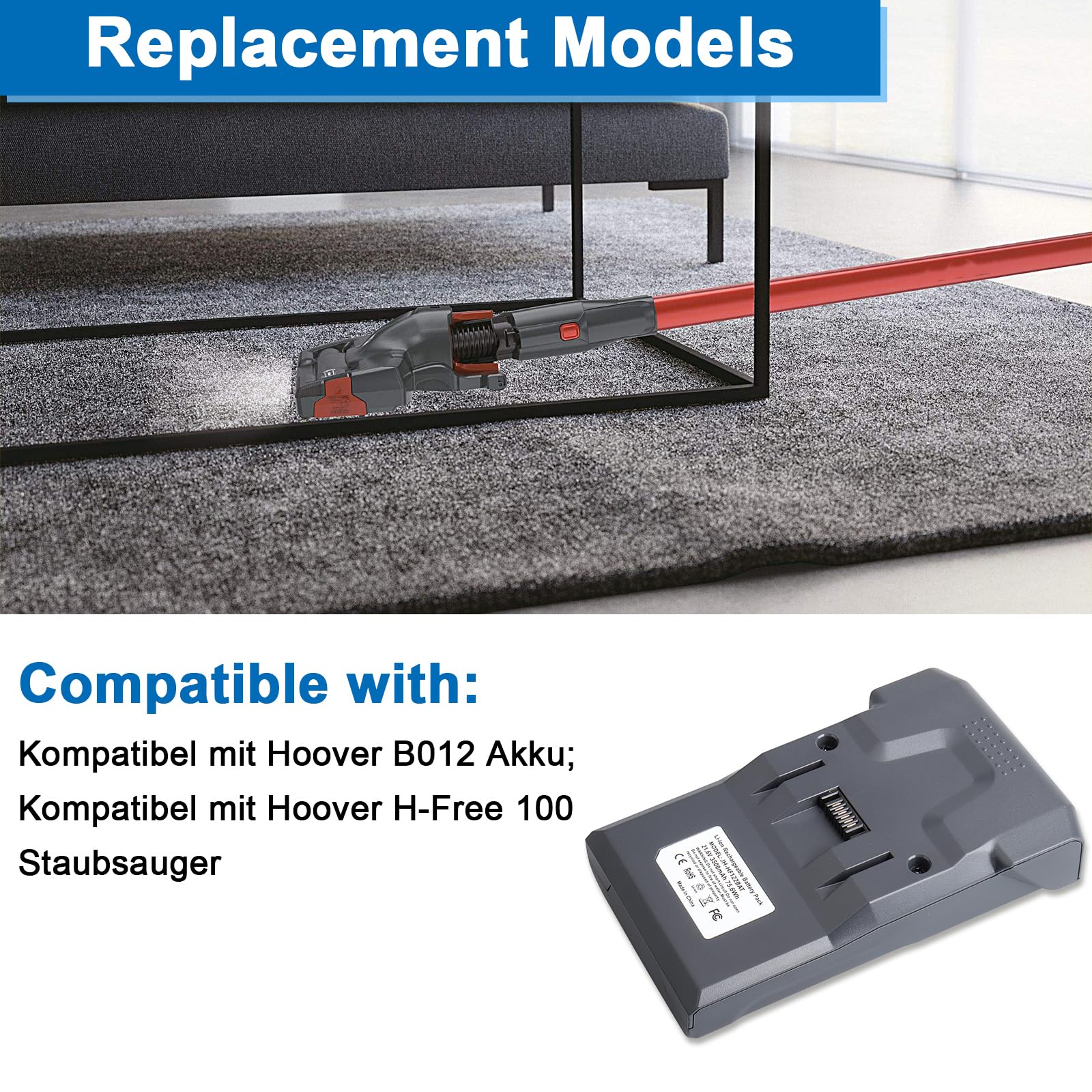 21.6V 3500mAh Ersatzakku Kompatibel mit Hoover B012 Batterie Staubsauger, Ersatz für Hoover Besenstaubsauger H-Free 100