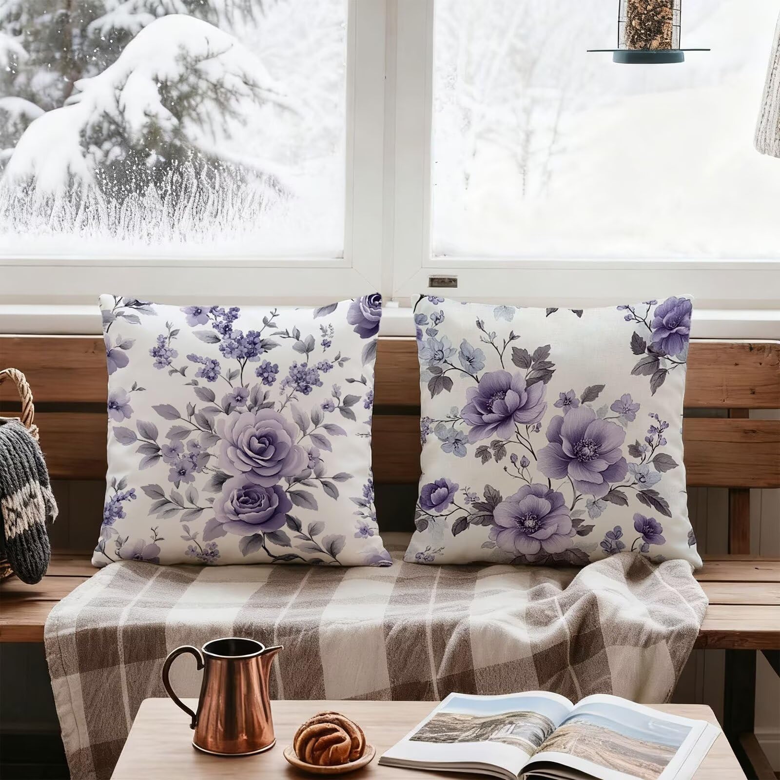 Violet Housse Coussin 60x60 Fleur Taie Oreiller 60x60 Lot de 4 Super Doux Protege Oreiller 60 x 60 Decoration Automne Taie D'oreiller Carrées Coussin Canape, pour Maison Chambre Canapé Chaise E - 371