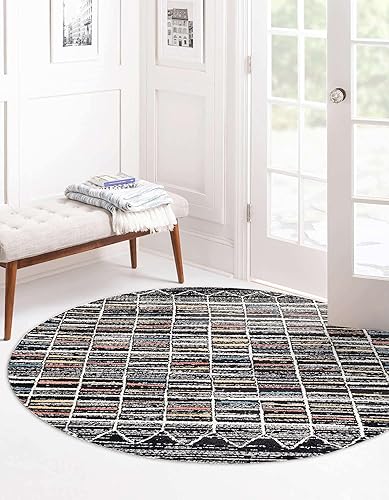 Miniatura 3 de Unique Loom Aramis Collection - Alfombra de área, calibre (redonda, 5 pies 3 pulgadas x 5 pies 3 pulgadas, multinegro)