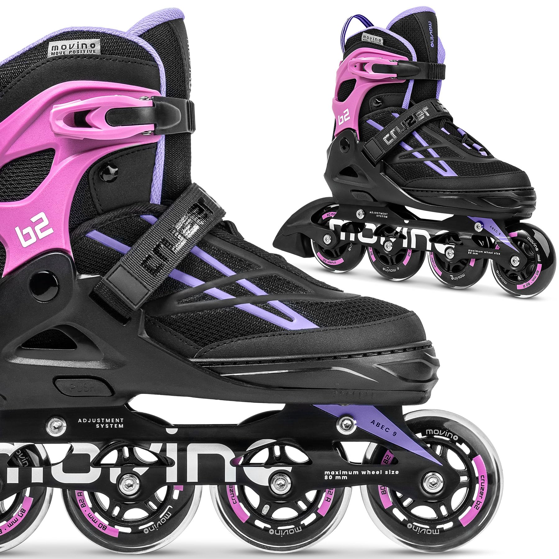 Movino Cruzer B3 Patins à roulettes réglables pour femme fille garçon et adulte avec grandes roues