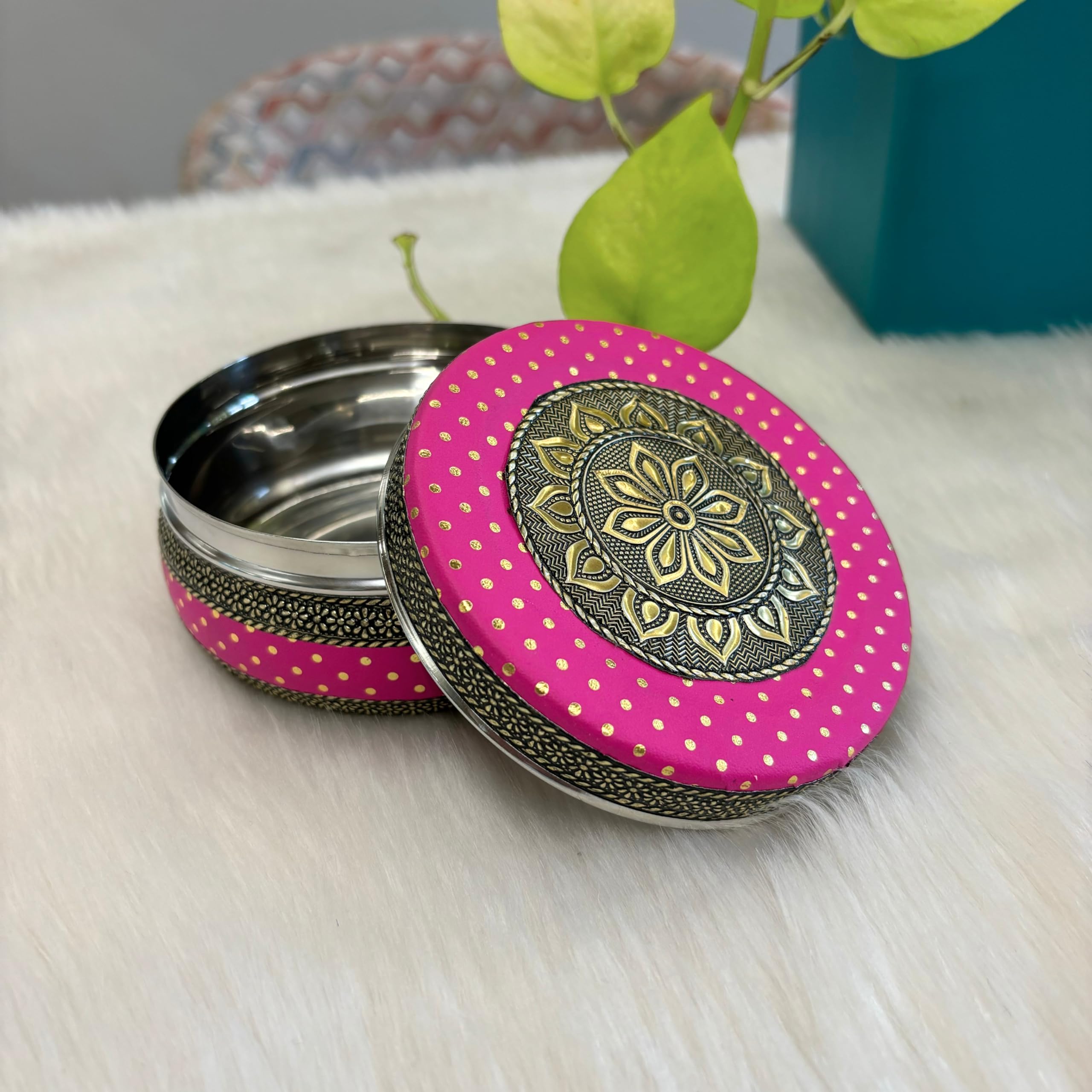 NAVRANG Stainless Steel Container Box Storage Box/Chapati Box/Roti Box/Return Gifts Box/Laddu Box/Puri Dabba(Pack of 1, Pink)-image-47