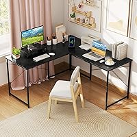 Vista 2 de Tangkula Escritorio para computadora en forma de L con tomas de corriente, escritorio para 2 personas de 95 pulgadas de largo con estante