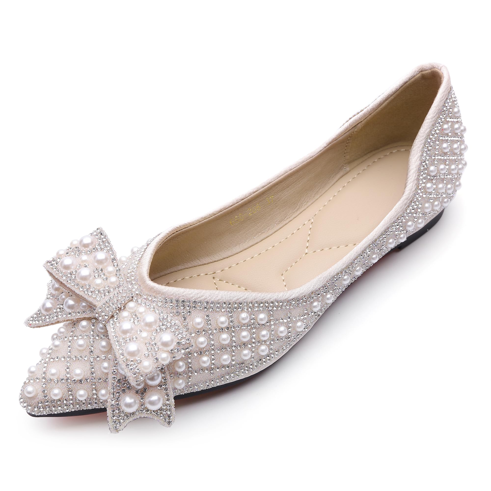 Women's Rhinestone Flats Pointed Toe Low Heel Wedding Shoes Comfortable Women Dress Shoes ﻿