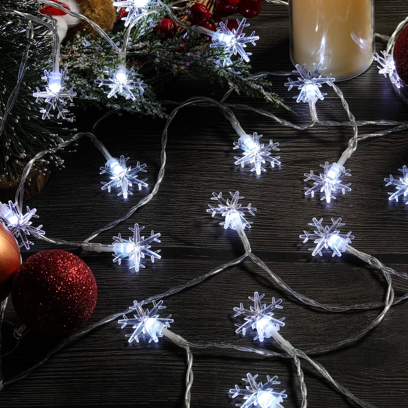 Solar Lichterkette Schneeflocken – 3x 4m, Warmweiß, IP44, 8 Modi – Für Garten, Balkon, Weihnachtsbaum & Mehr