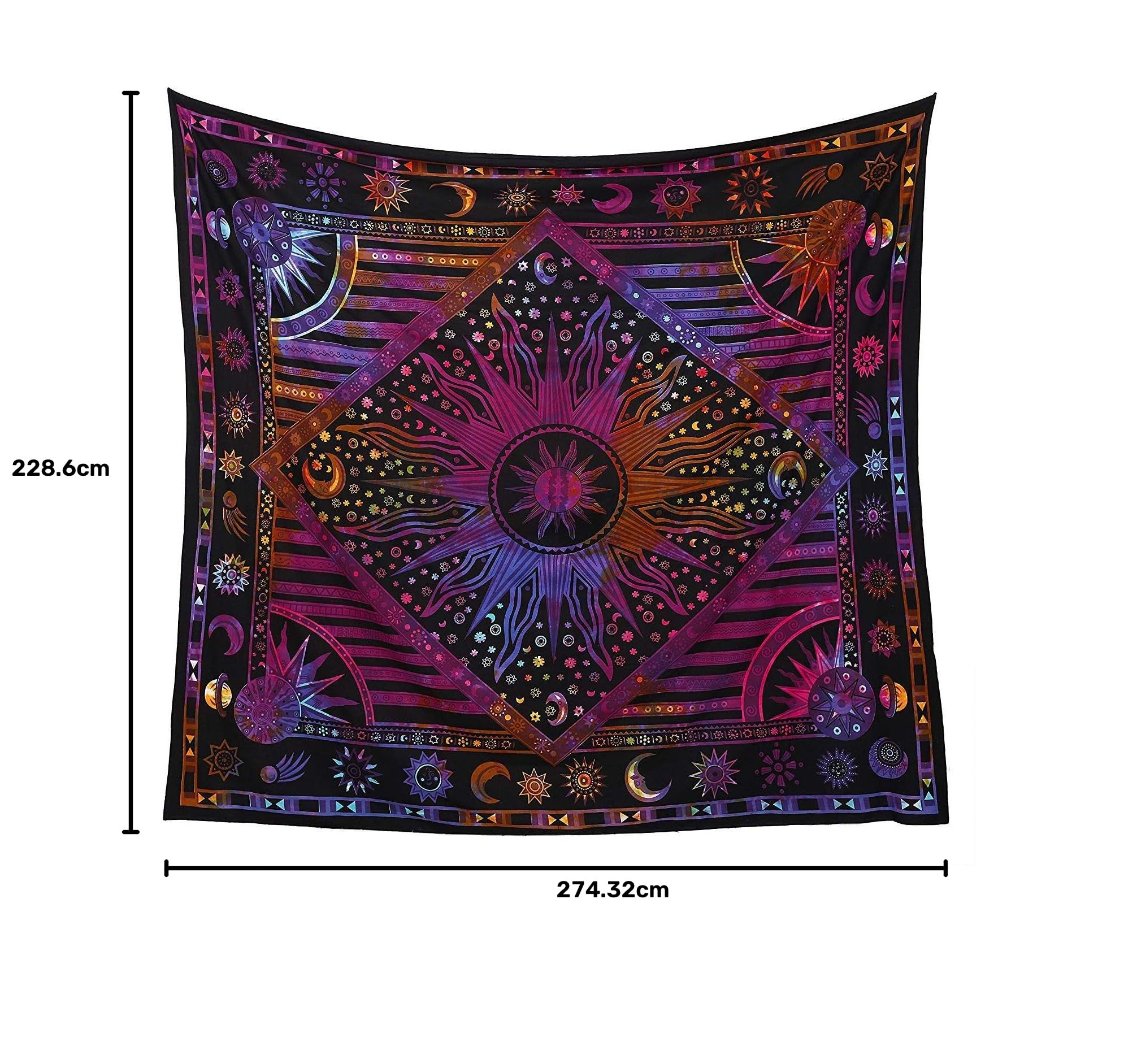 Popular Handicrafts Wandbehang für Schlafzimmer, Hippie, Boho-Design, indische Wandteppiche, Tagesdecke, 215 x 230 cm, mehrfarbig