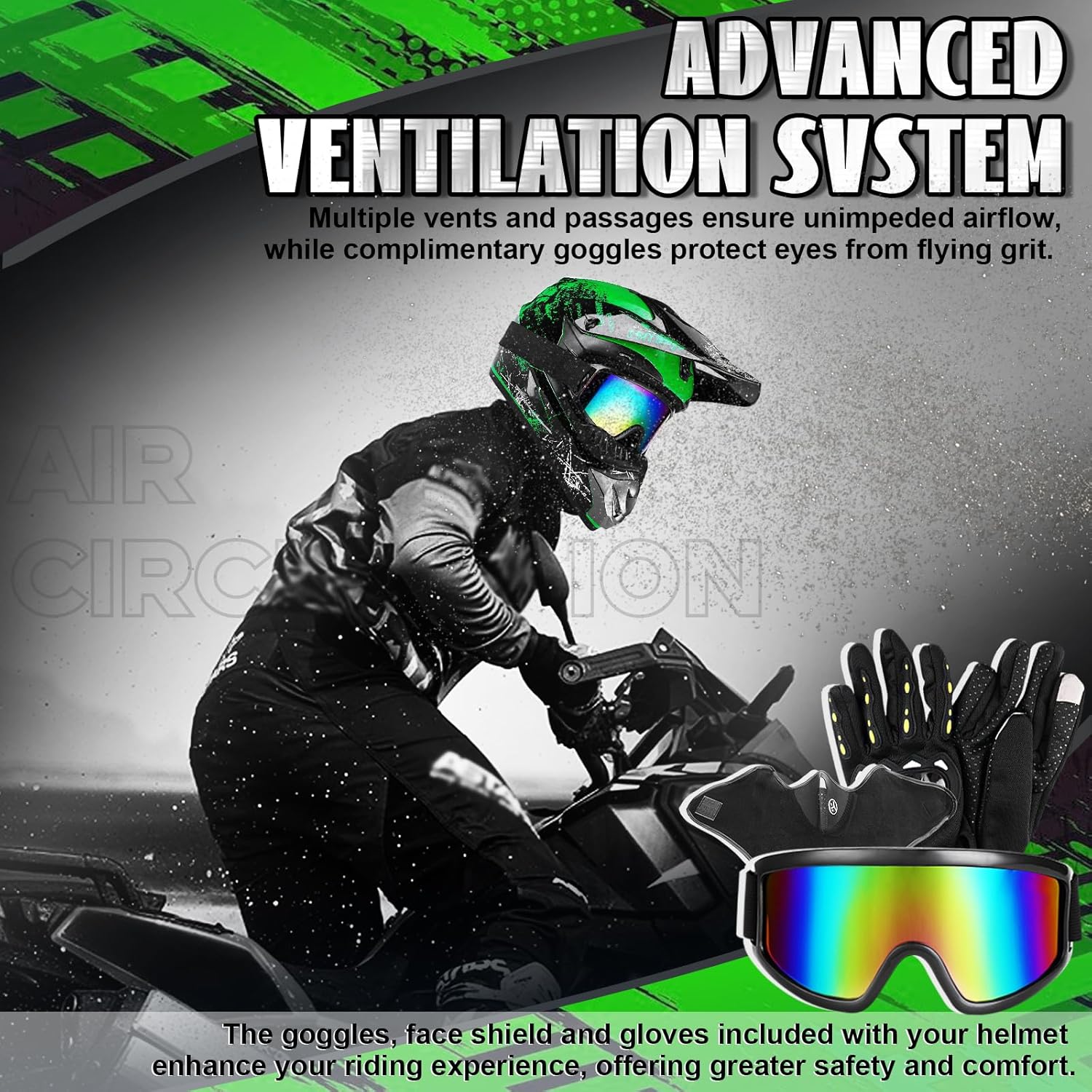 Full Face Dirt Bike Helmet DOT Certified - Complete Adult ATV Helmet Kit with Goggles, Gloves & Mask, Adjustable Visor, Quick Release