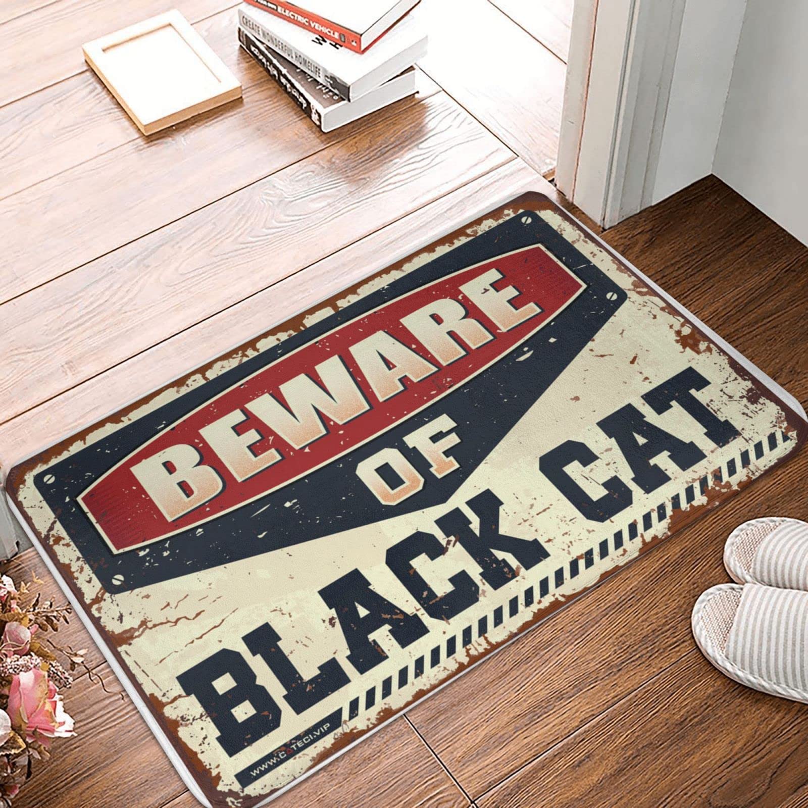 Tapis de porte extérieur antisaleté motif chat noir pour pas de porte propre