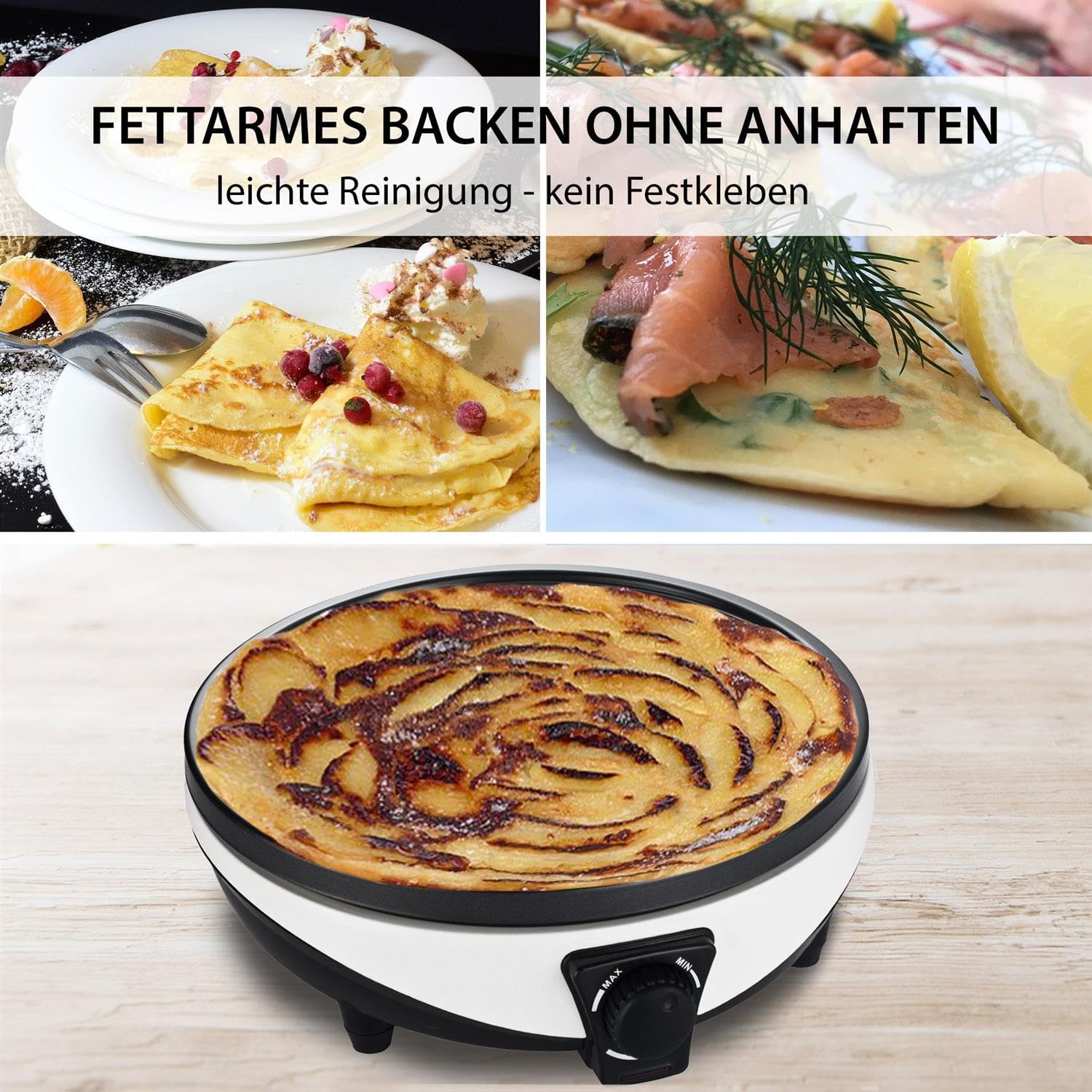 Syntrox Germany 3in1 Crepes Maker | Kontaktgrill | Pancake Maker Zephir, viele Anwendungsmöglichkeiten, Antihaftbeschichtet, 1000 Watt Leistung, Edelstahl