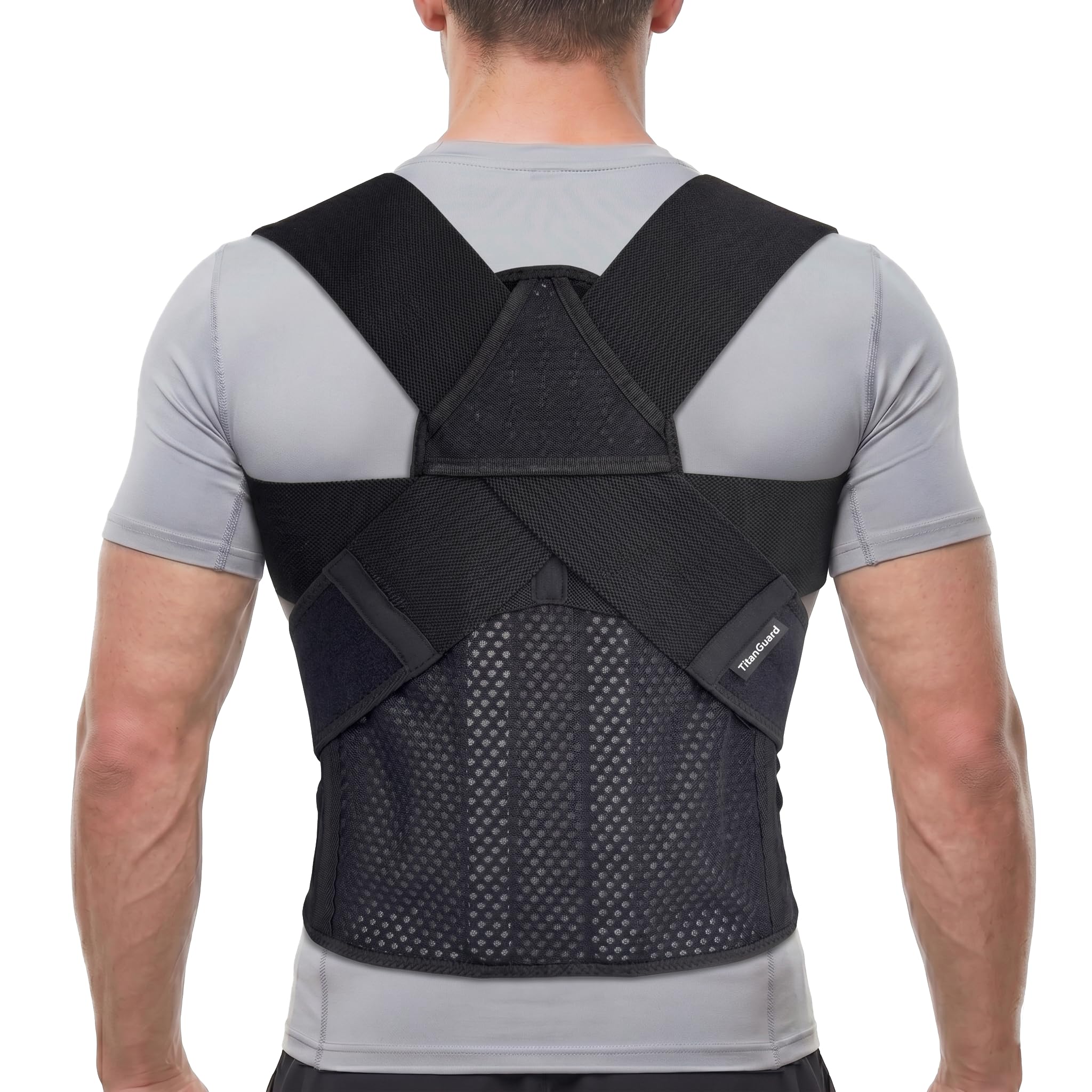 Photo 1 of TitanGuard Full Back Posture Corrector for Men – Pull-Back System Posture Brace – Wide Soft Straps, Breathable Mesh, Adjustable Support for Slouching, Rounded Shoulders & Upper Spine Pain Relief
