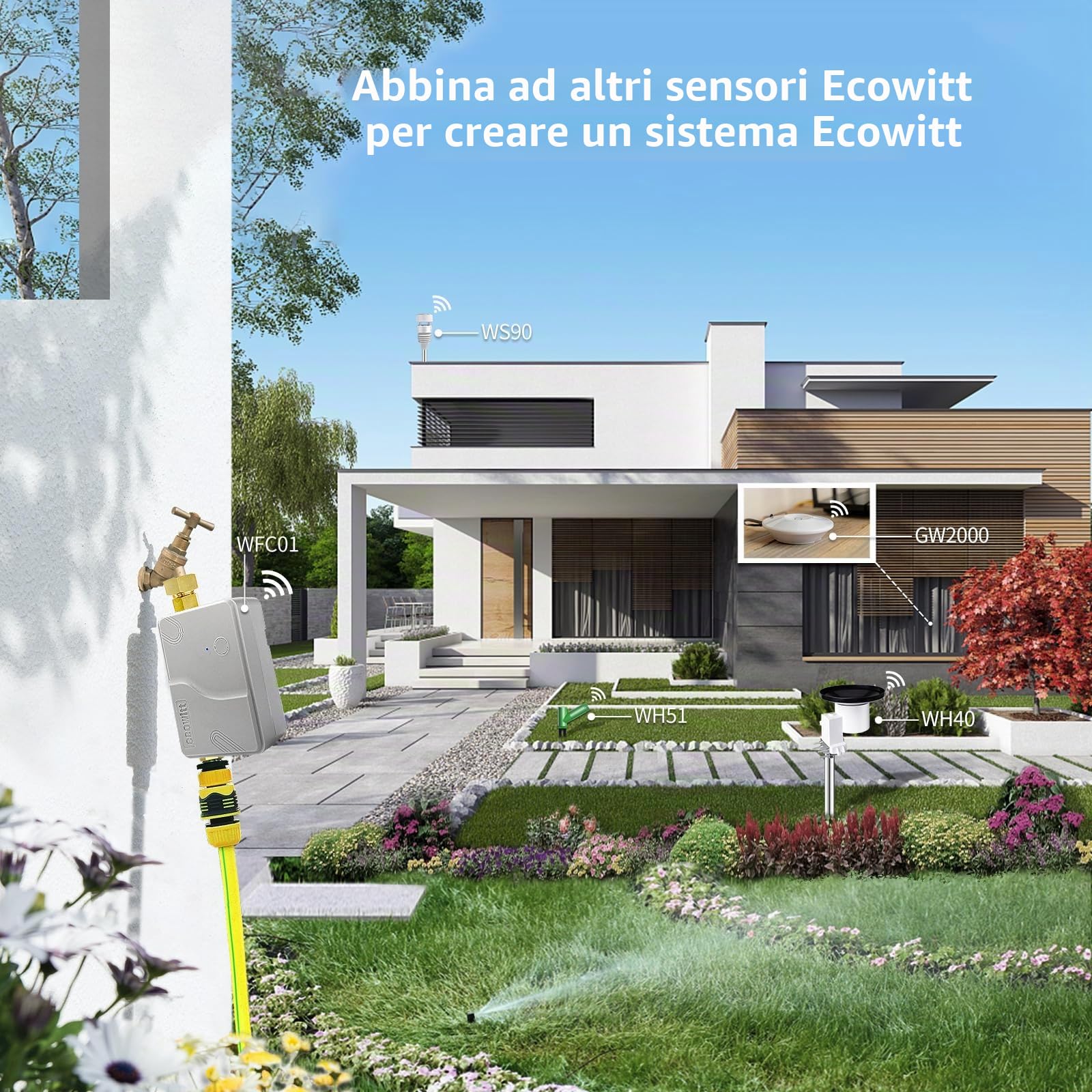 ECOWITT Timer Irrigazione giardino WFC01 Accessori, Timer per l'irrigazione della con APP, Programmatore irrigazione a batteria, controller per l'irrigazione agricola impermeabile, Solo Accessori