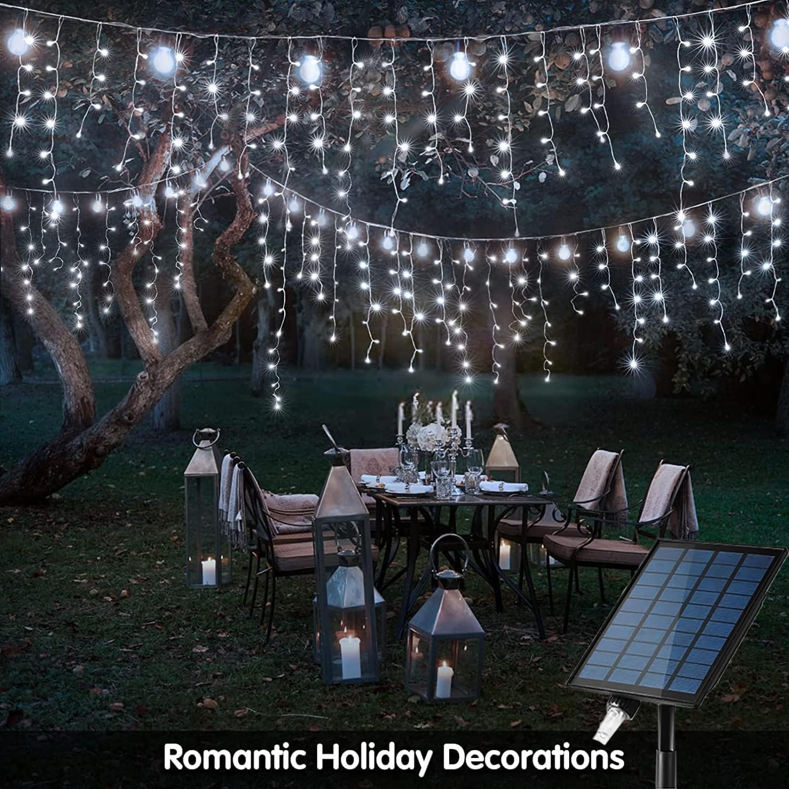 10M 300LEDs Solar Lichterkette Außen Eiszapfen Hängende String Licht mit Fernbedienung,Wasserdicht Eisregen Lichtervorhang Deko Seilbeleuchtung für Hof Hochzeit Garten Balkon Party (Weiß)