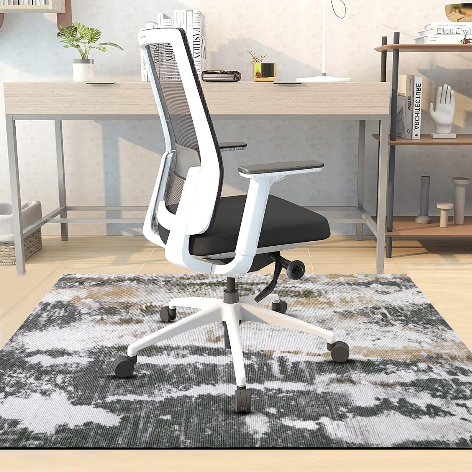 Bsmathom Office Chair Mat for Hardwood and Tile Floor, Computer Gaming Chair Mat for Rolling Chairs, Multi-Purpose Computer Desk Chair Mat, Abstract Large Anti-Slip Floor Protector (Grey,48"x36")