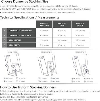 Truform Stockings Donner, Helper for Applying Compression Socks, Large Size Foot Zone for 2XL and 3XL Garments