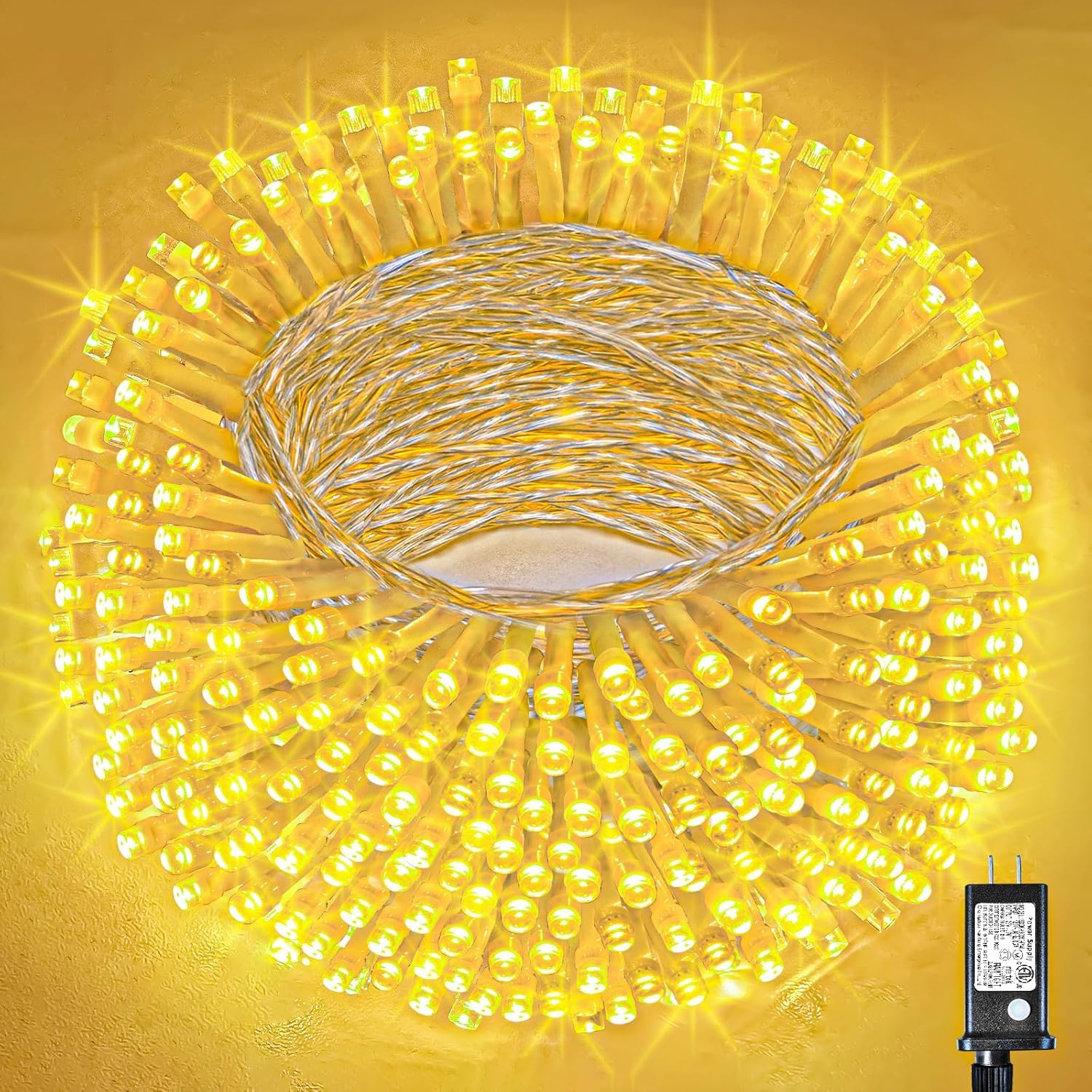 Guirnalda de luces navideñas, 8 modos de iluminación, con temporizador, para interiores y exteriores (blanco cálido, 300 LED)