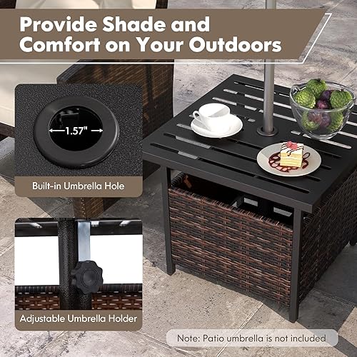 Miniatura 4 de LDAILY Mesa de patio con agujero para paraguas, 22 pulgadas de profundidad x 22 pulgadas de ancho, mesa de mimbre de ratán de polietileno, mesa de
