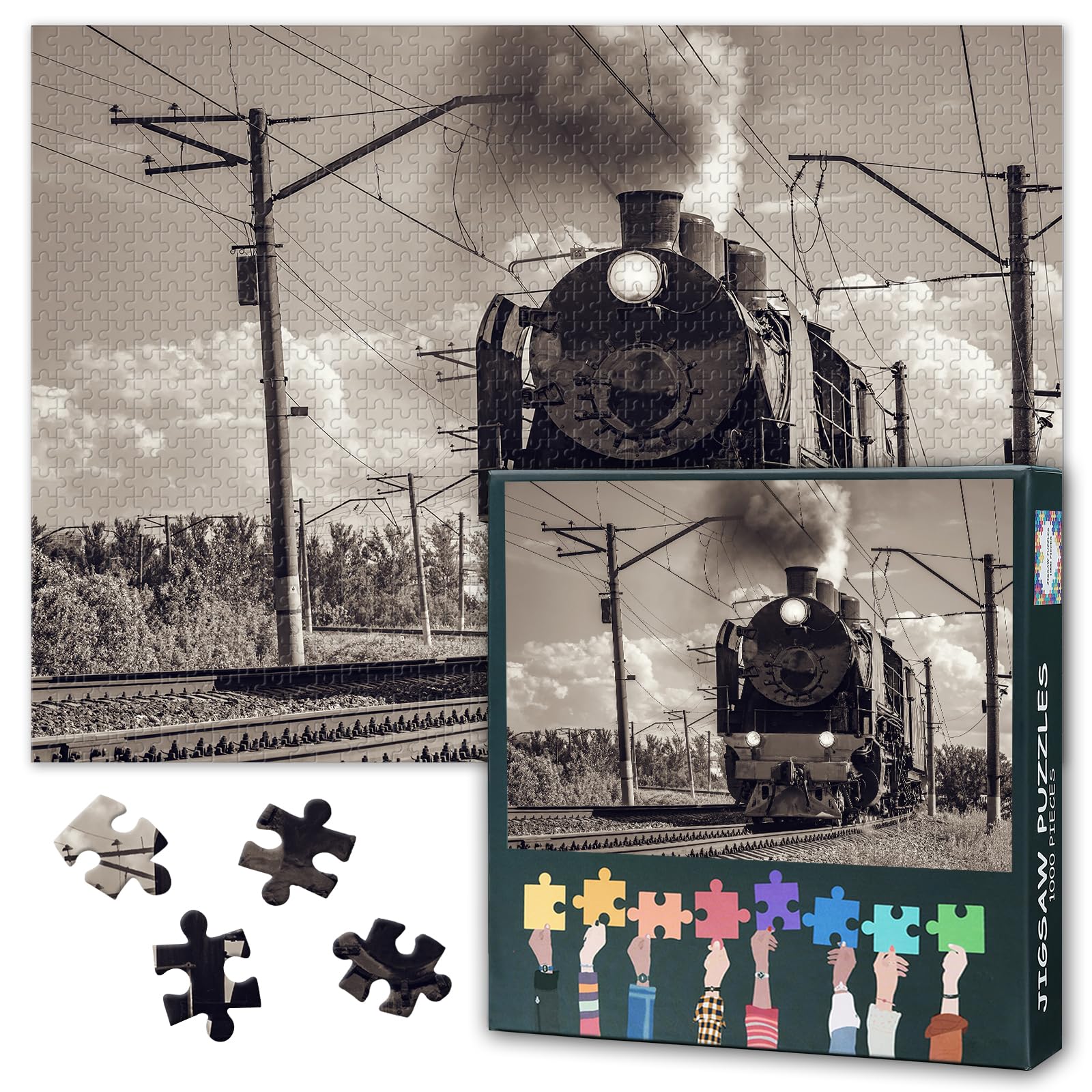 1000 Piece Jigsaw Puzzle for Adults Abstract Retro Daytime Train Motion Artwork Modern Home Wall Decor Challenging Puzzles for Family Activities and Office 27.5x19.7 Inch