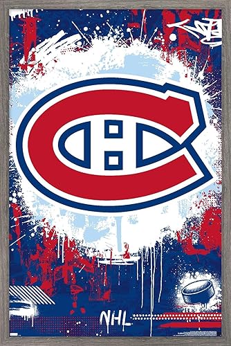 Trends International NHL Montreal Canadiens - Póster de pared Maximalist Logo 23, 14.72 x 22.37 pulgadas, versión enmarcada en madera de granero