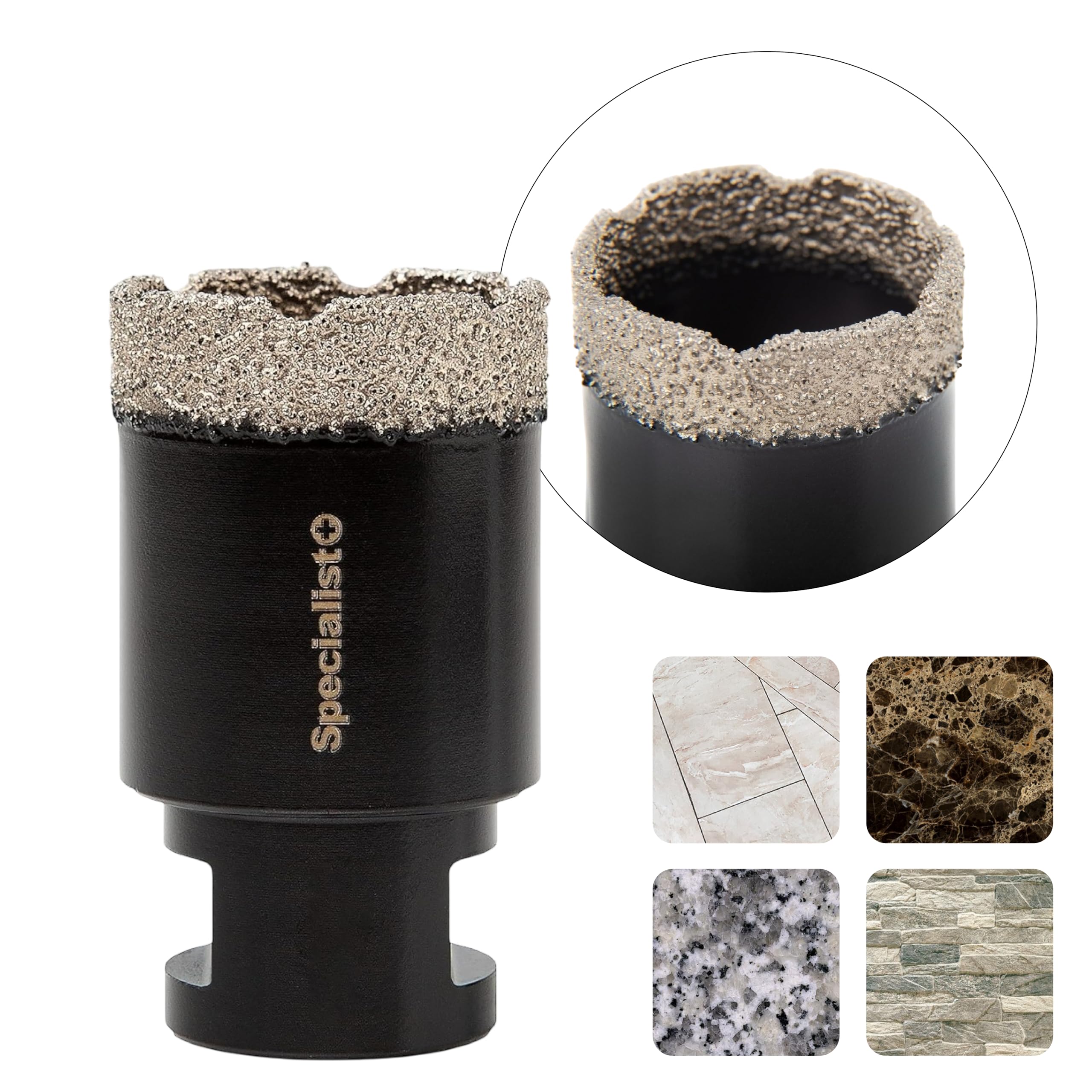 SPECIALIST+ Juego de 5 brocas de diamante M14 para porcelana, granito, mármol, corte seco/húmedo, D6-D12 + 2-38 mm de bisel