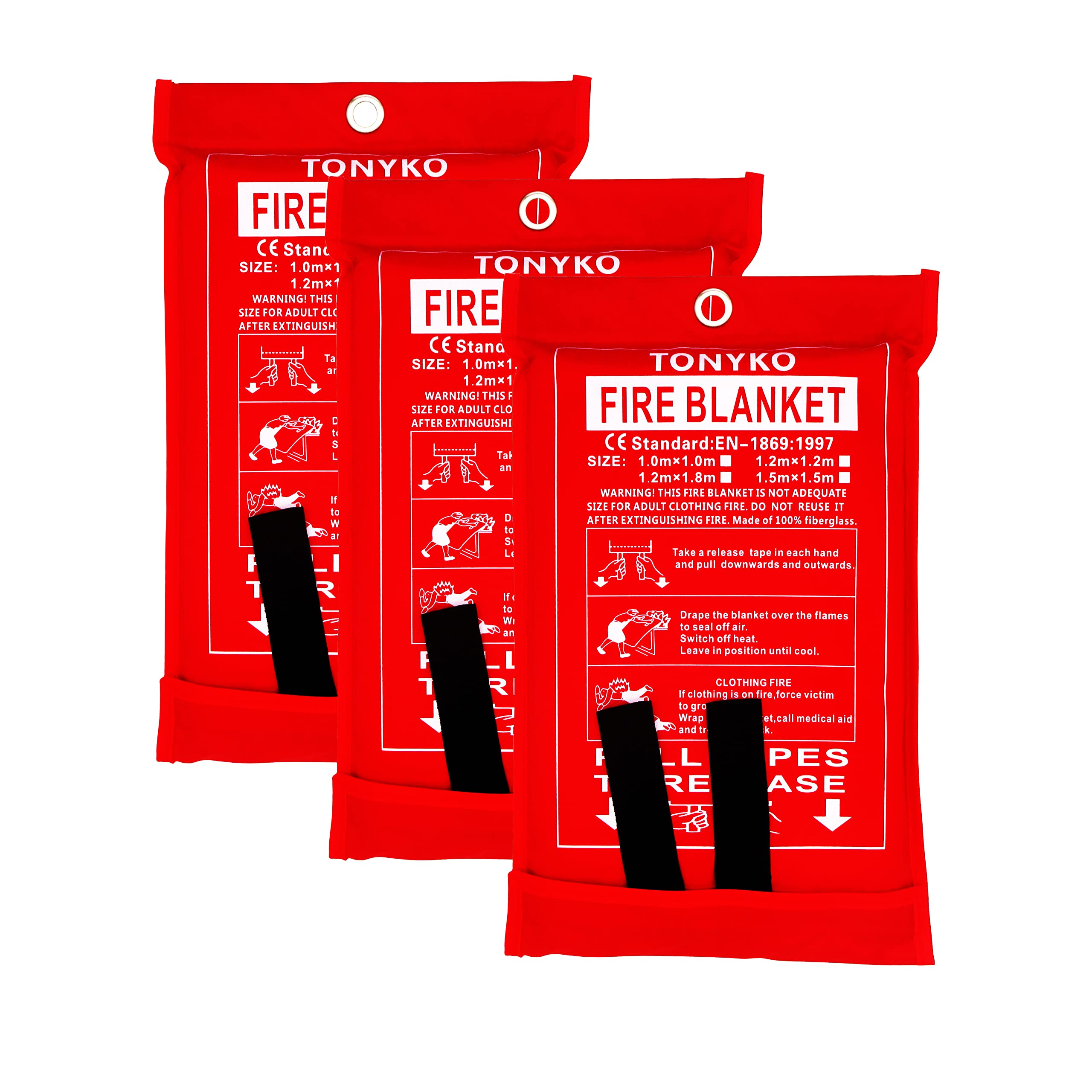 Tonyko Fiberglass Fire Blanket for Emergency Surival, Flame Retardant Protection and Heat Insulation with Various Sizes（3Pack (39.3×39.3 inches)）