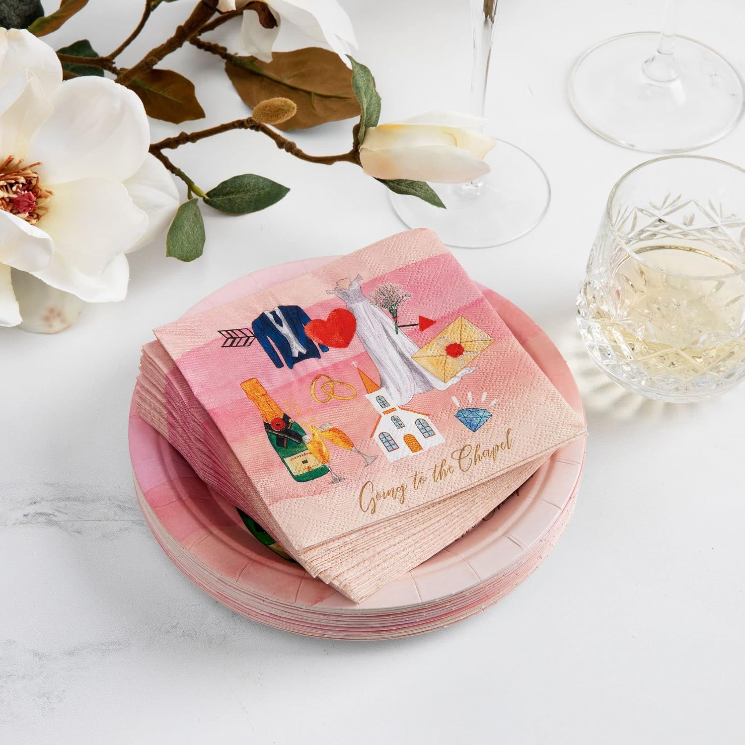 48 pc Paper Plates & Napkins Party Set - Classic Wedding Bride & Groom Heavyweight Disposable Tableware - Cake, Reception, Bridal, Engagement Shower Plates - Serves 24 Guests image 5