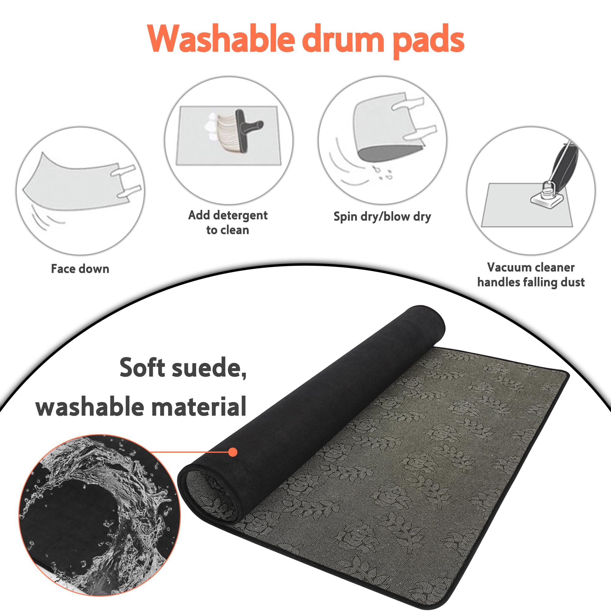 OUUTMEE 180 x 140 cm, alfombrilla antideslizante para batería, alfombrilla de batería, base insonorizada, accesorios para batería de jazz (negro)