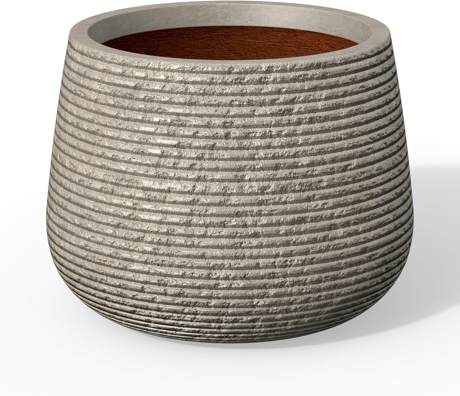 Kante 12.5" Dia Round Fluted Planter, Charcoal Finish with Painted Interior